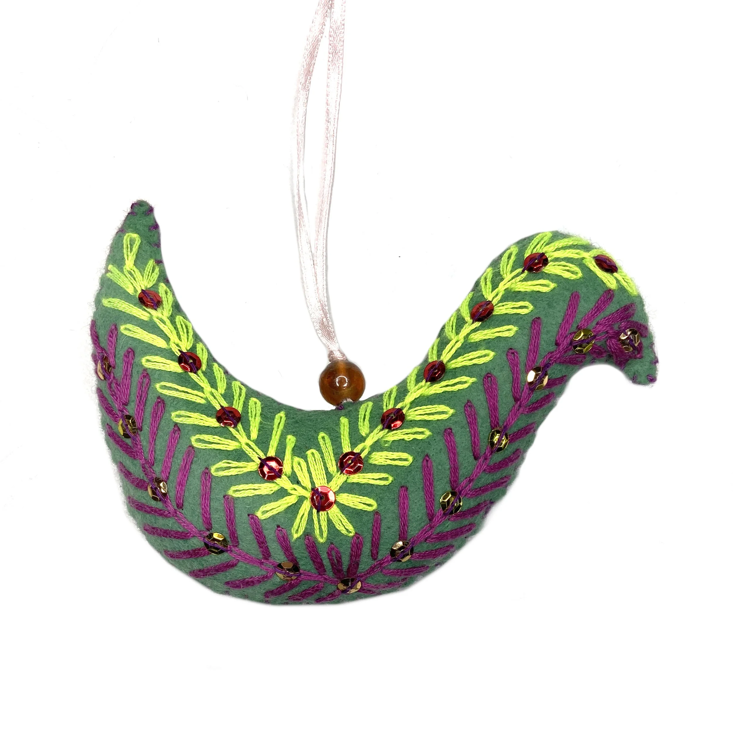 Hand-Embroidered Dove Ornament by Mandari