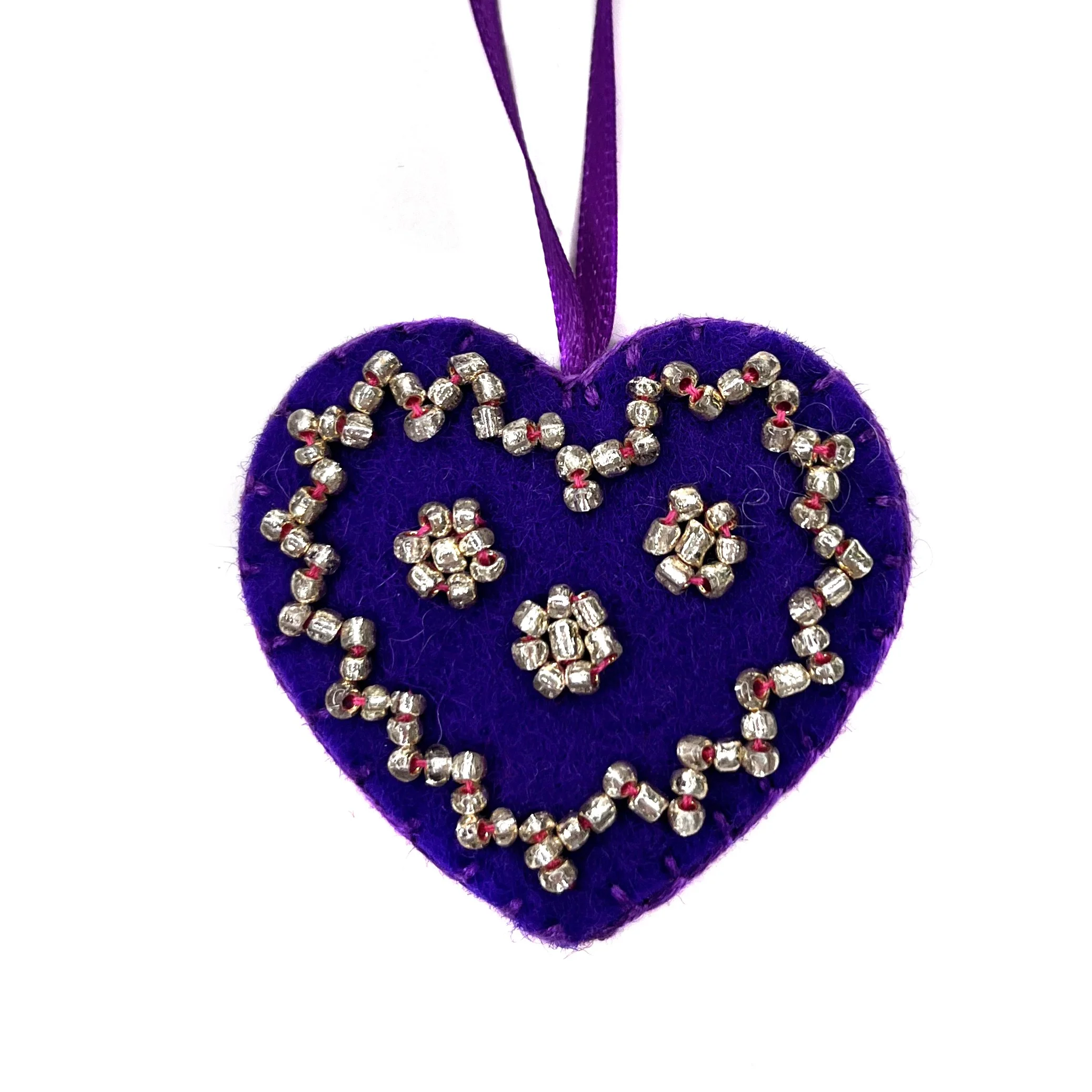 Hand-Embroidered Mini Heart Ornament by Atefeh