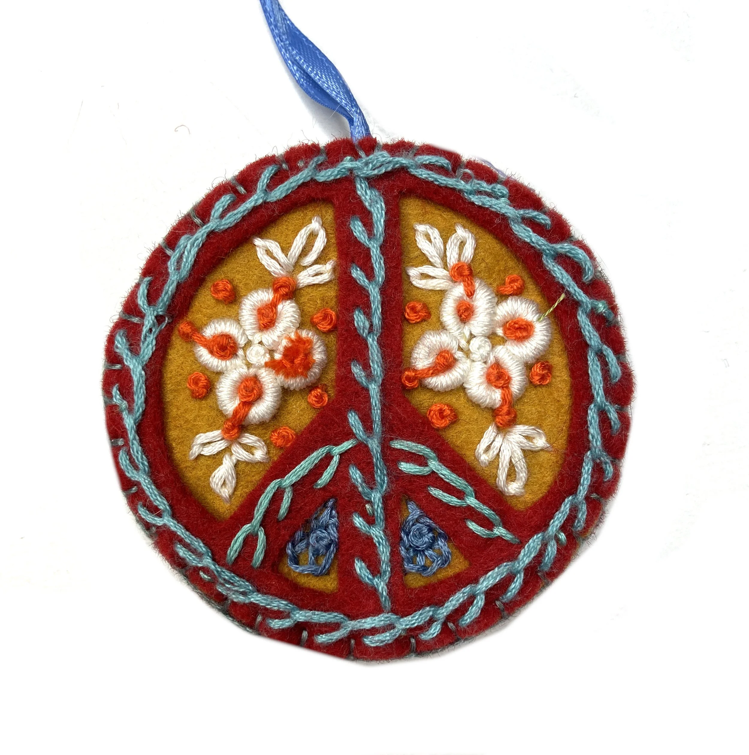 Hand-Embroidered Peace Sign Ornament by Ser Eh Paw