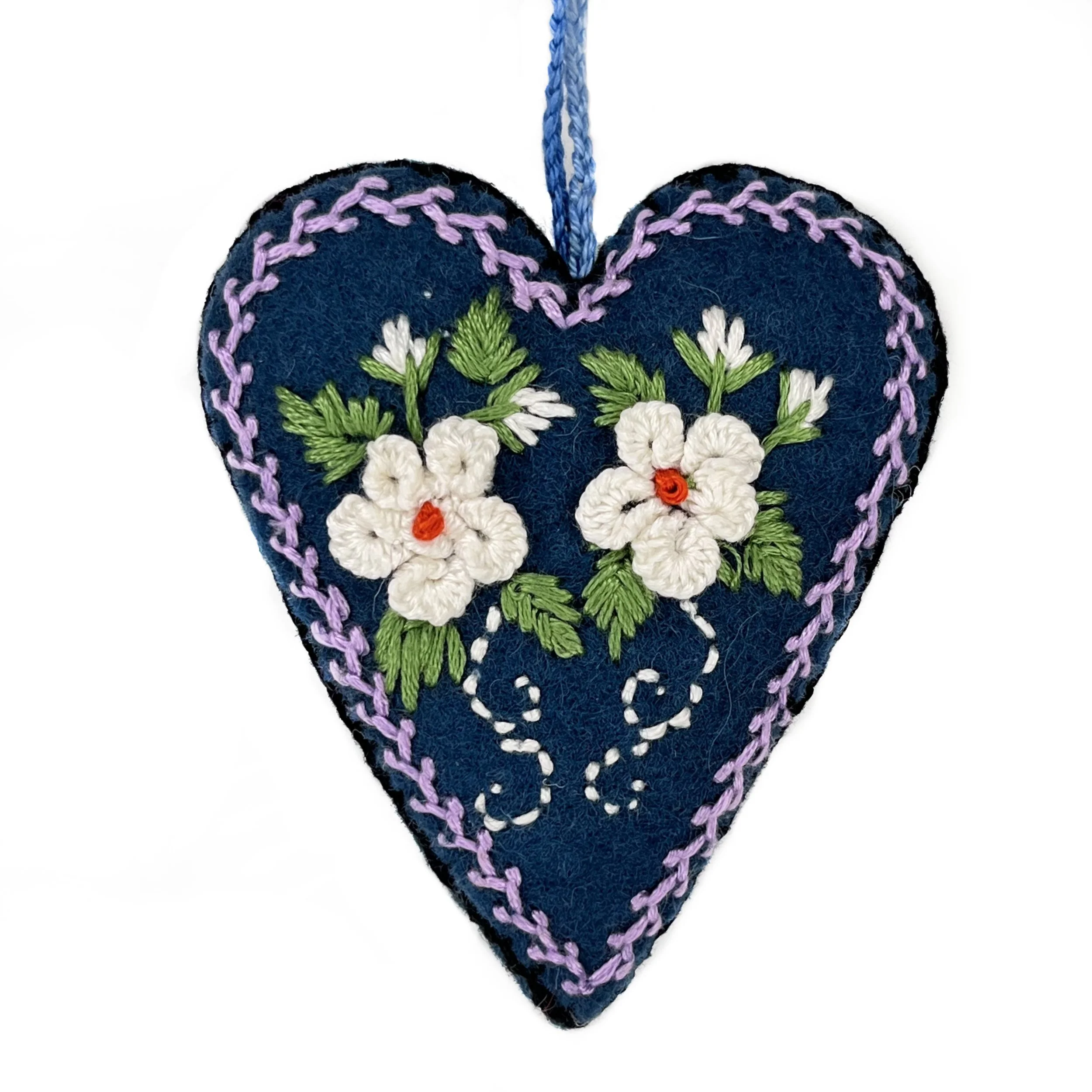 Hand-Embroidered Heart Ornament by Mu Mu