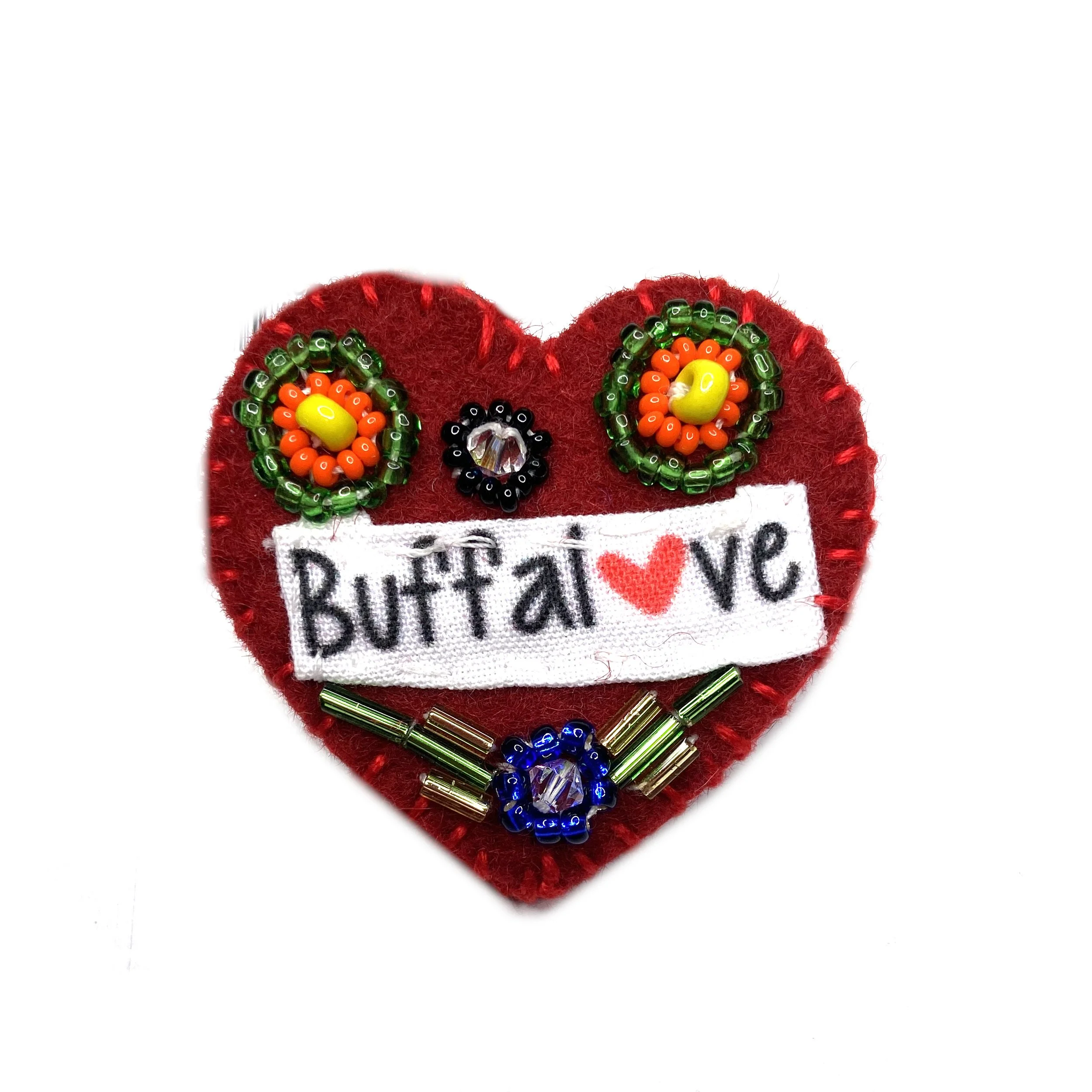Buffalove Hand-Embroidered Mini Heart Pin—by Deo