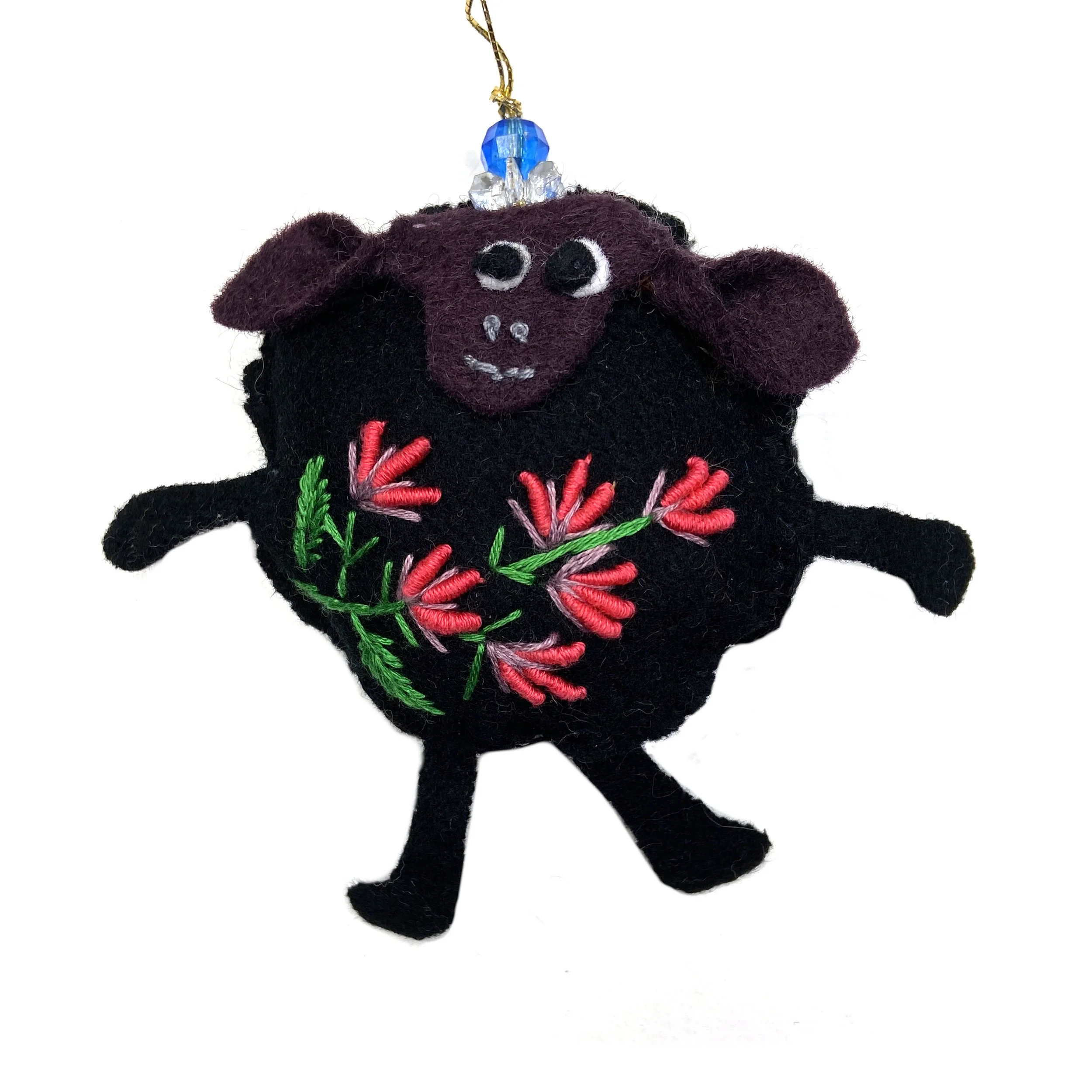 Hand-Embroidered Black Sheep Ornament by Bawk Mai