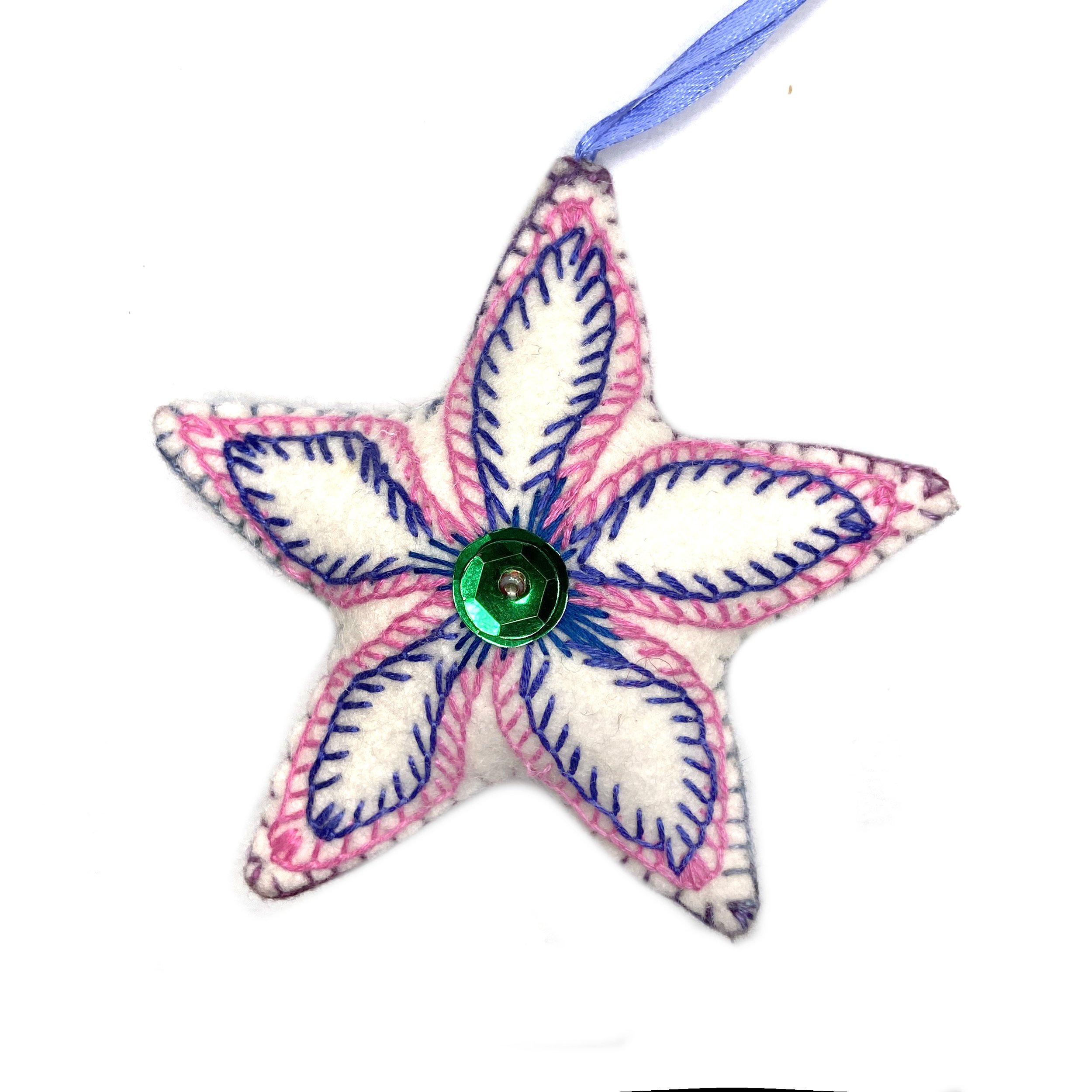 Medium Hand-Embroided Star Ornament by May Paw