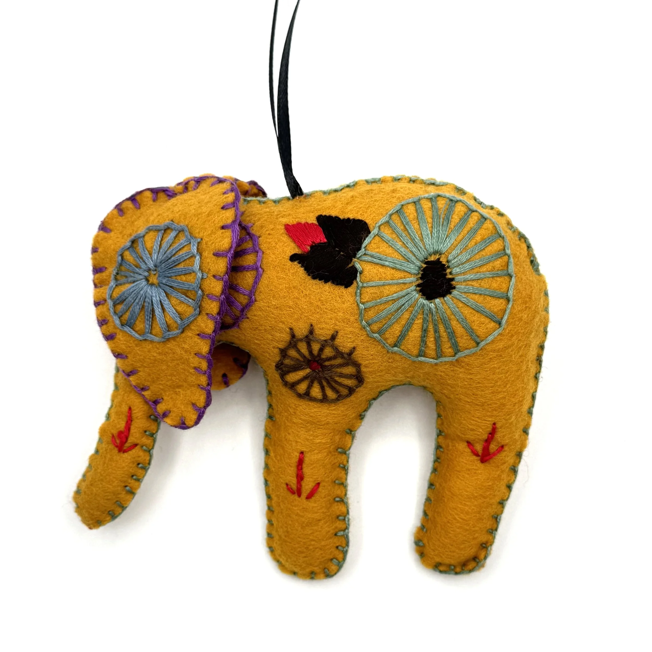 Hand-Embroidered Elephant Ornament by Rohina