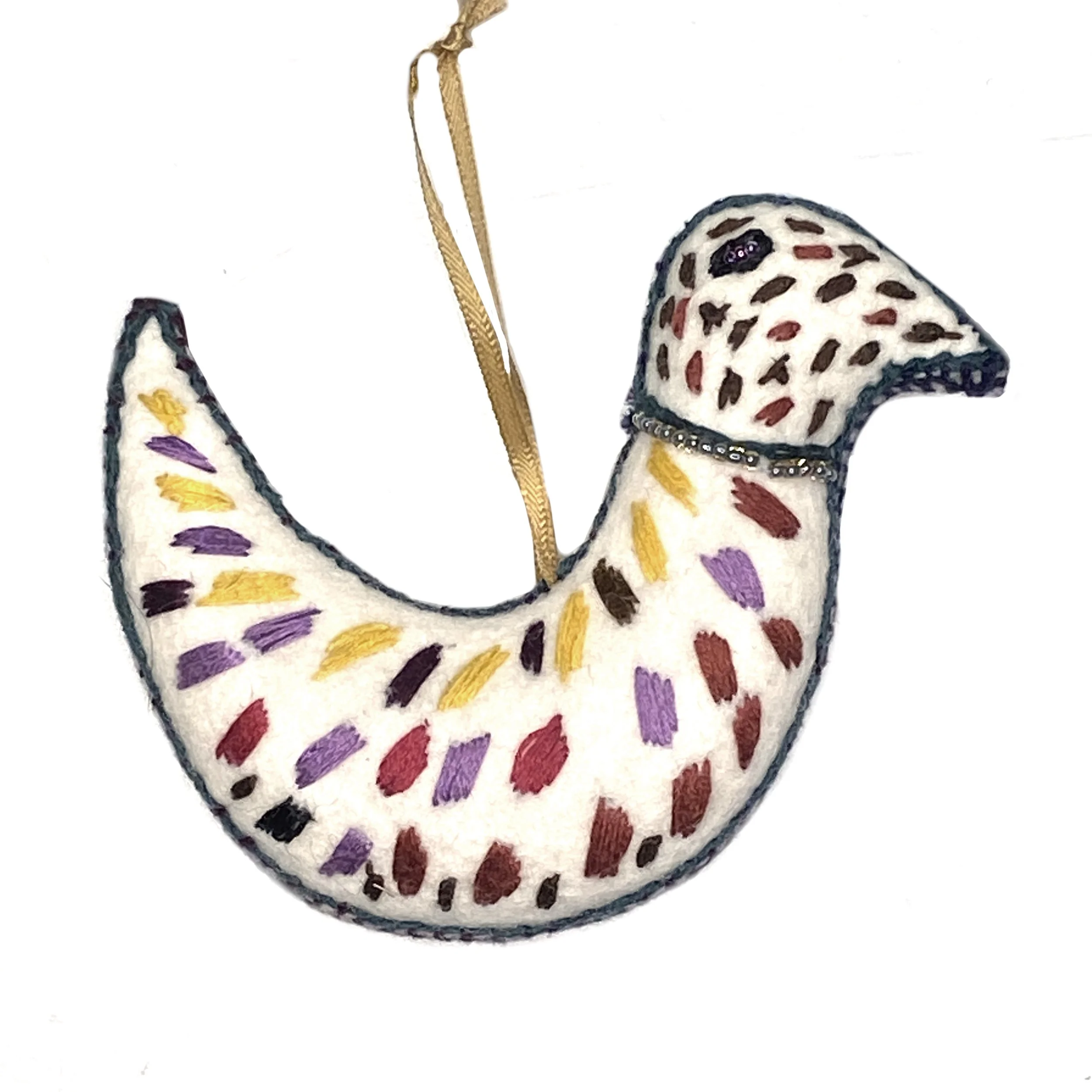 Hand-Embroidered Dove Ornament by Karma Tamang