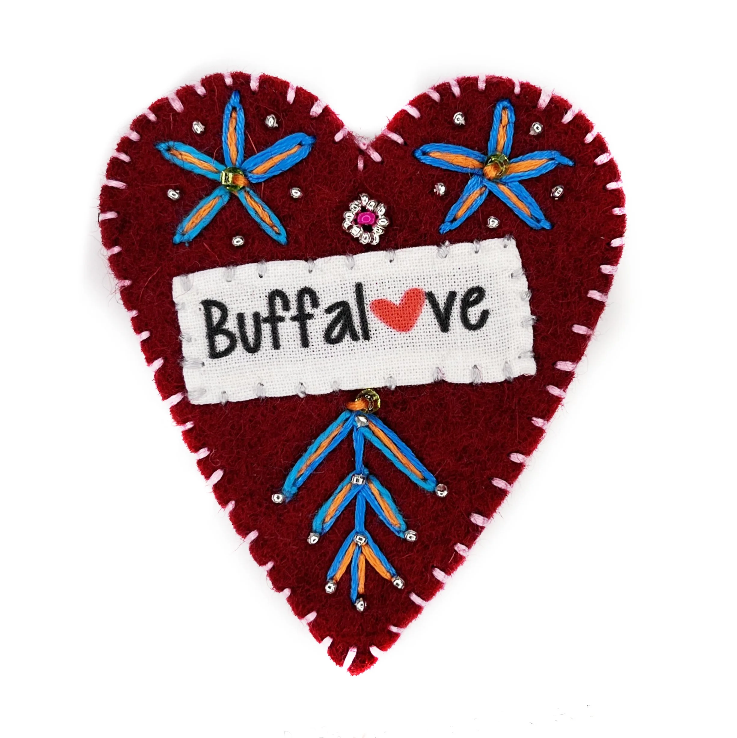 Hand-Embroidered Buffalove Heart Pin by Bibi Ayesha