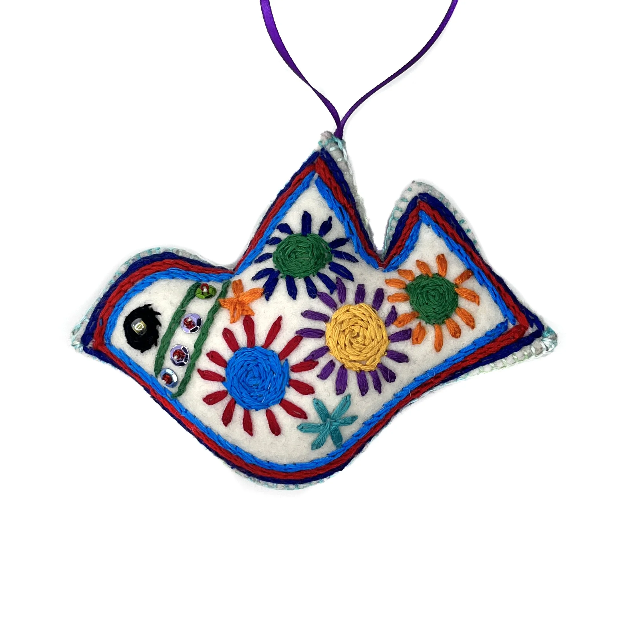 Hand-Embroidered Bird Ornament by Tek Rai