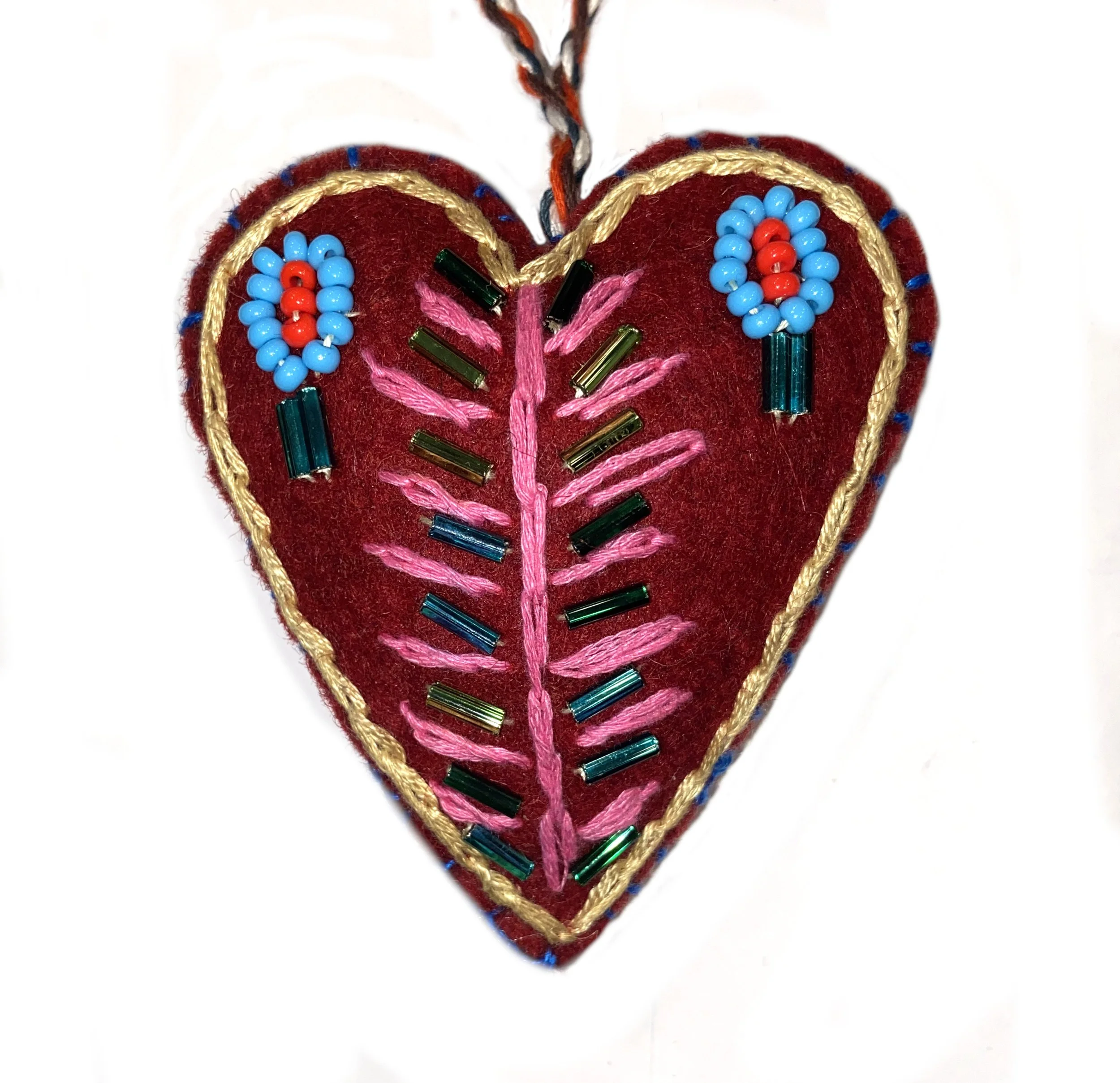 Hand-Embroidered Heart Ornament by Tila Bastola