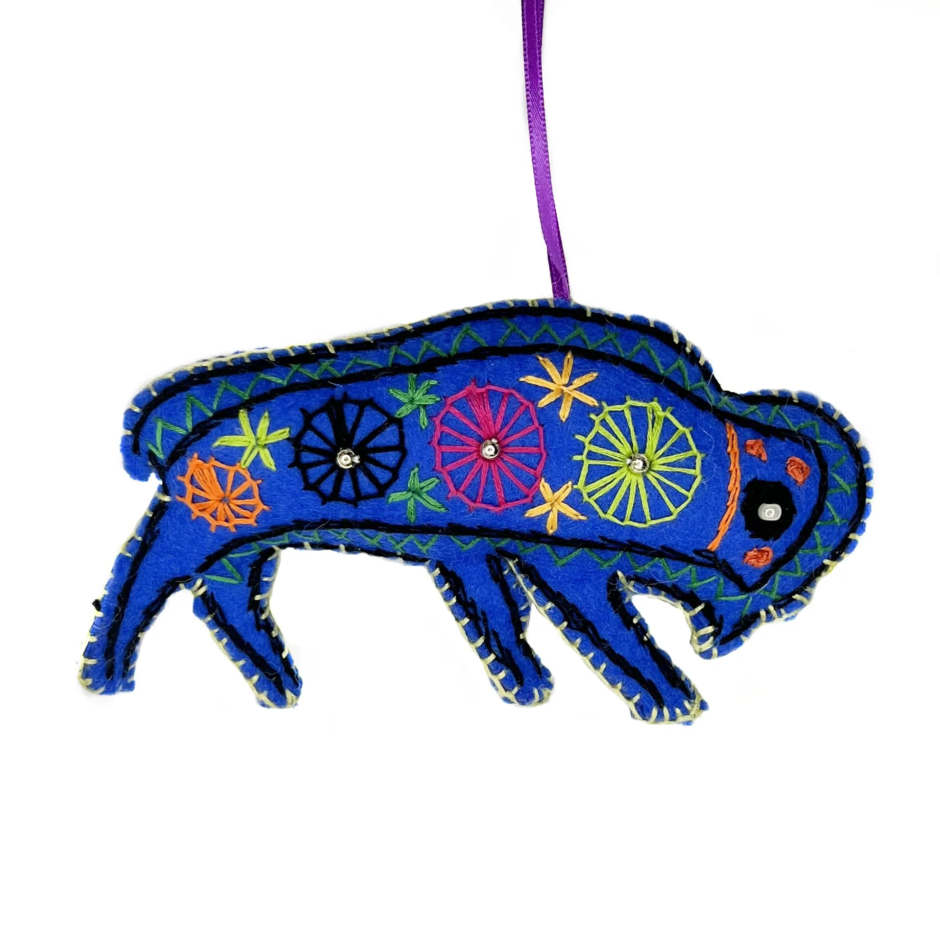 Large Hand-Embroidered Buffalo Ornament by Tek Rai