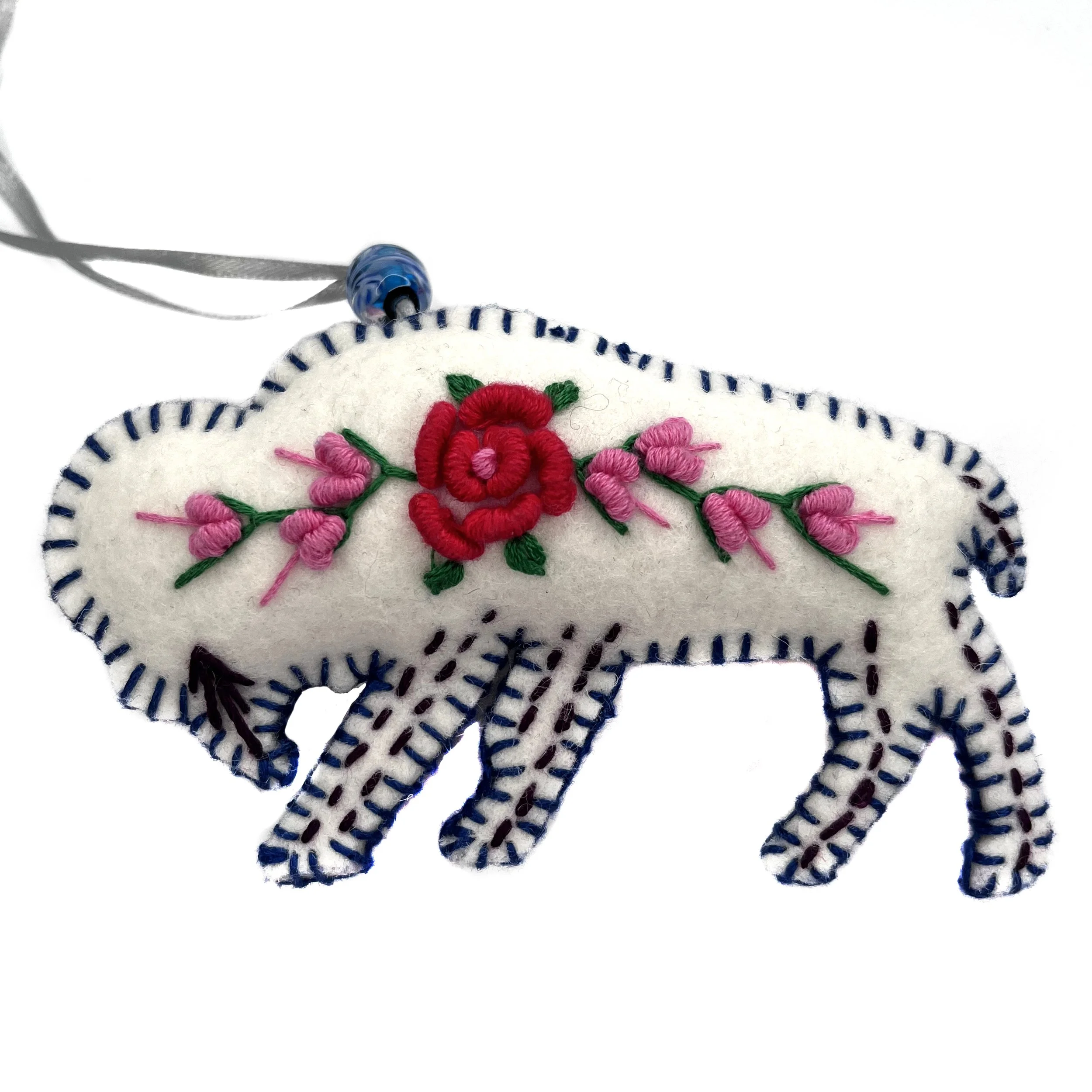 Hand-Embroidered Buffalo Ornament by Lung Seng Htu