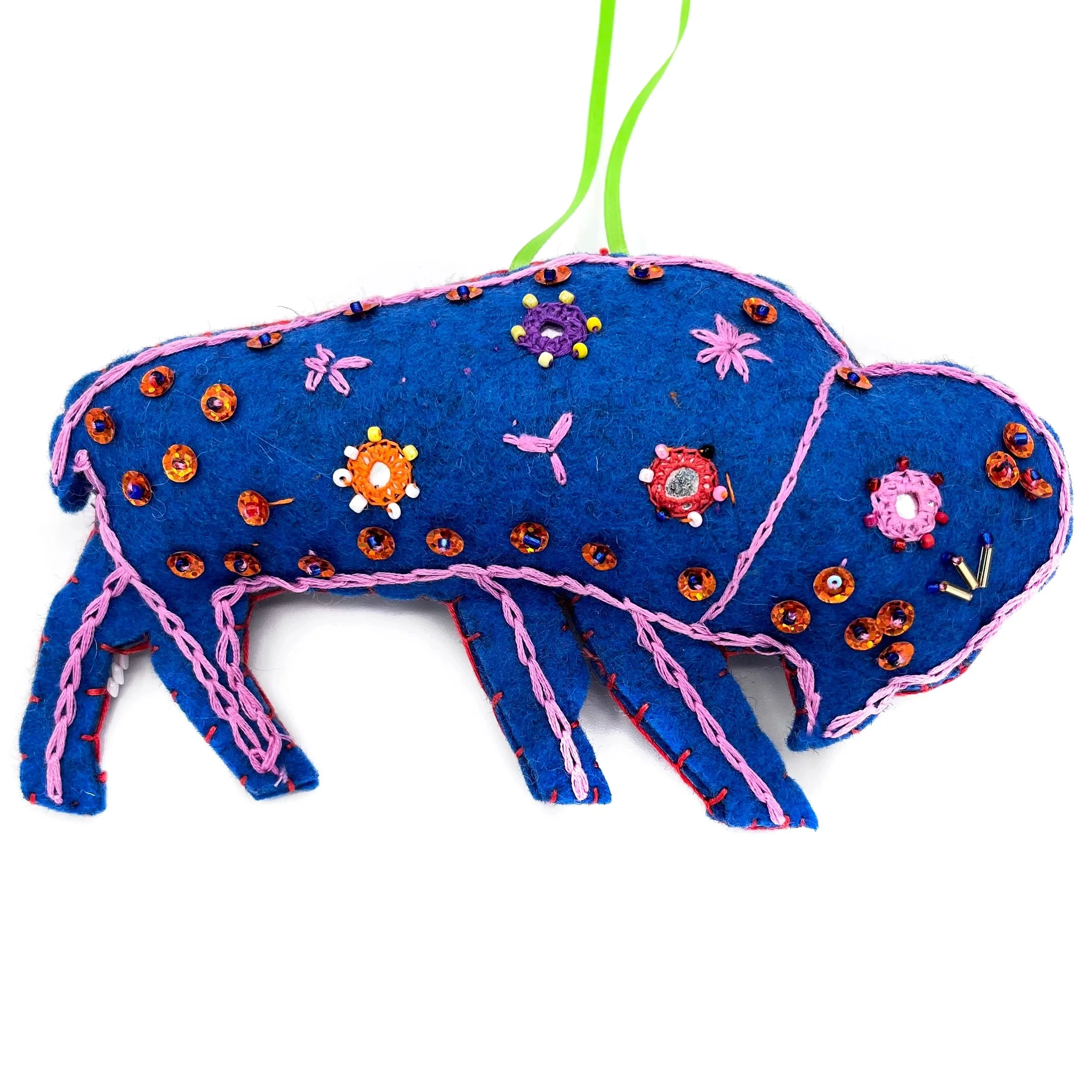 X-Large Hand-Embroidered Buffalo Ornament by Baseera