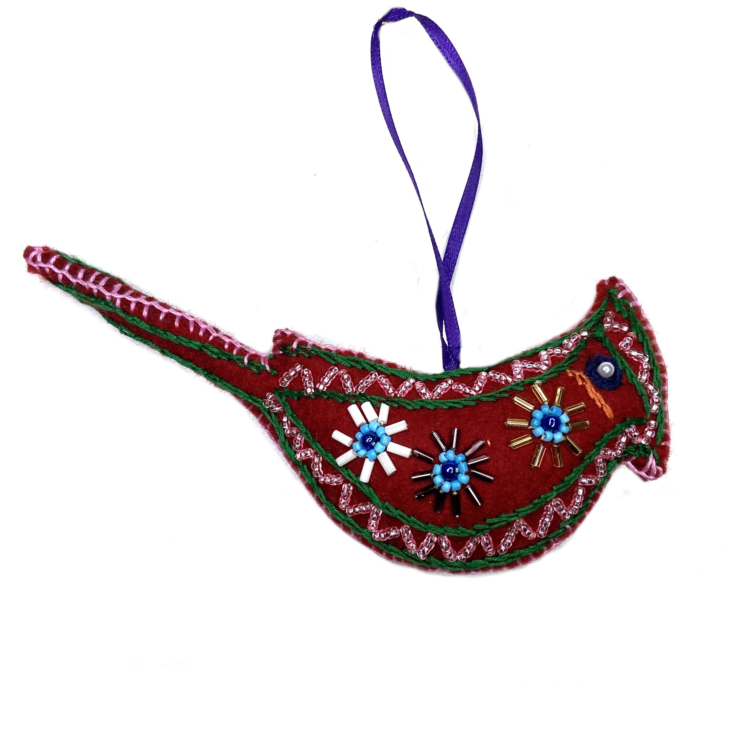 Hand-Embroidered Cardinal Ornament by Tek Rai