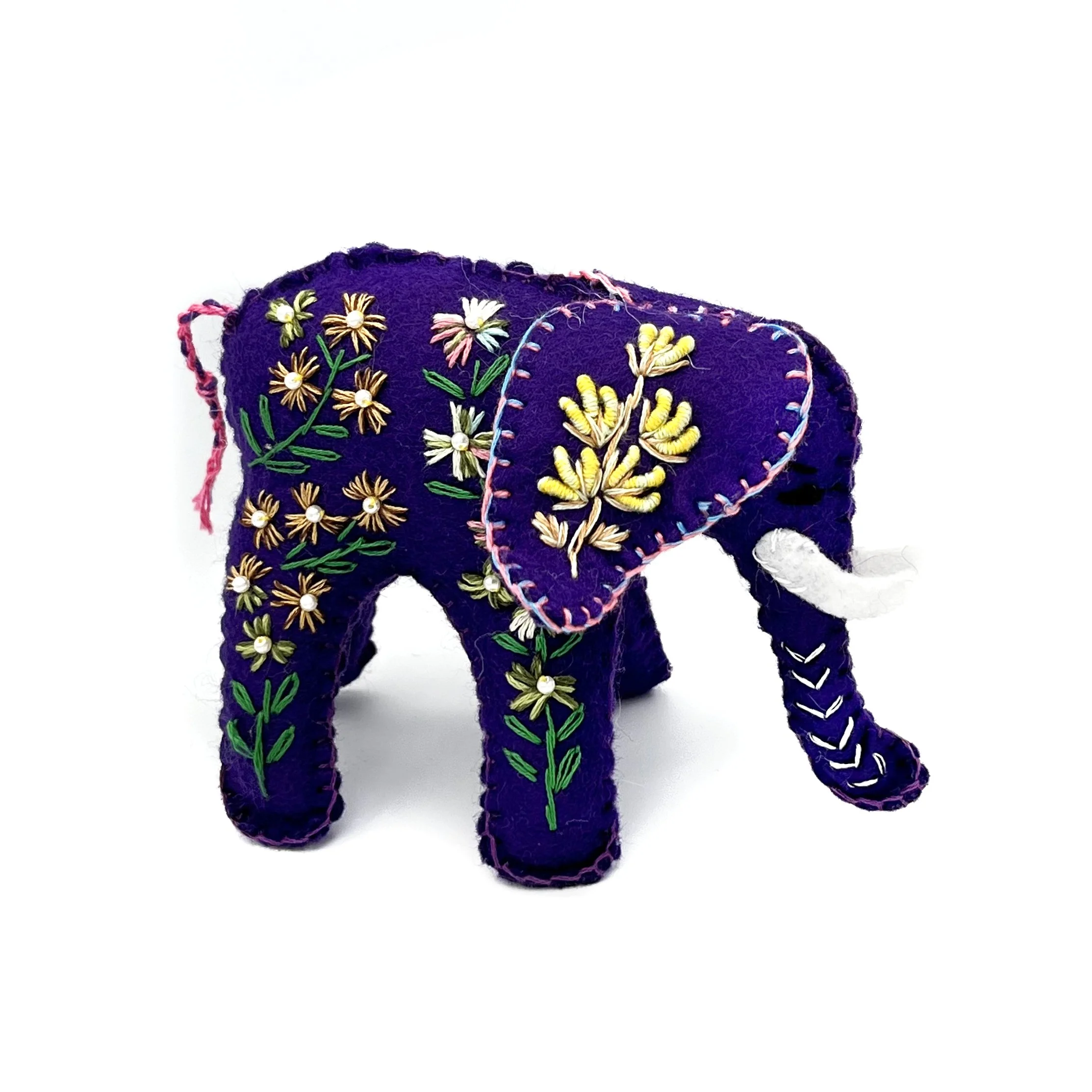 Hand-Embroidered Standing Elephant by Dau Naw