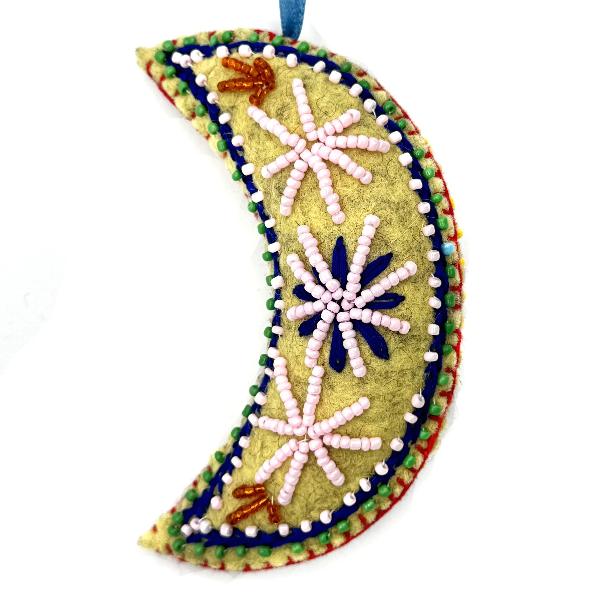 Hand-Embroidered Moon Ornament—by Khalida