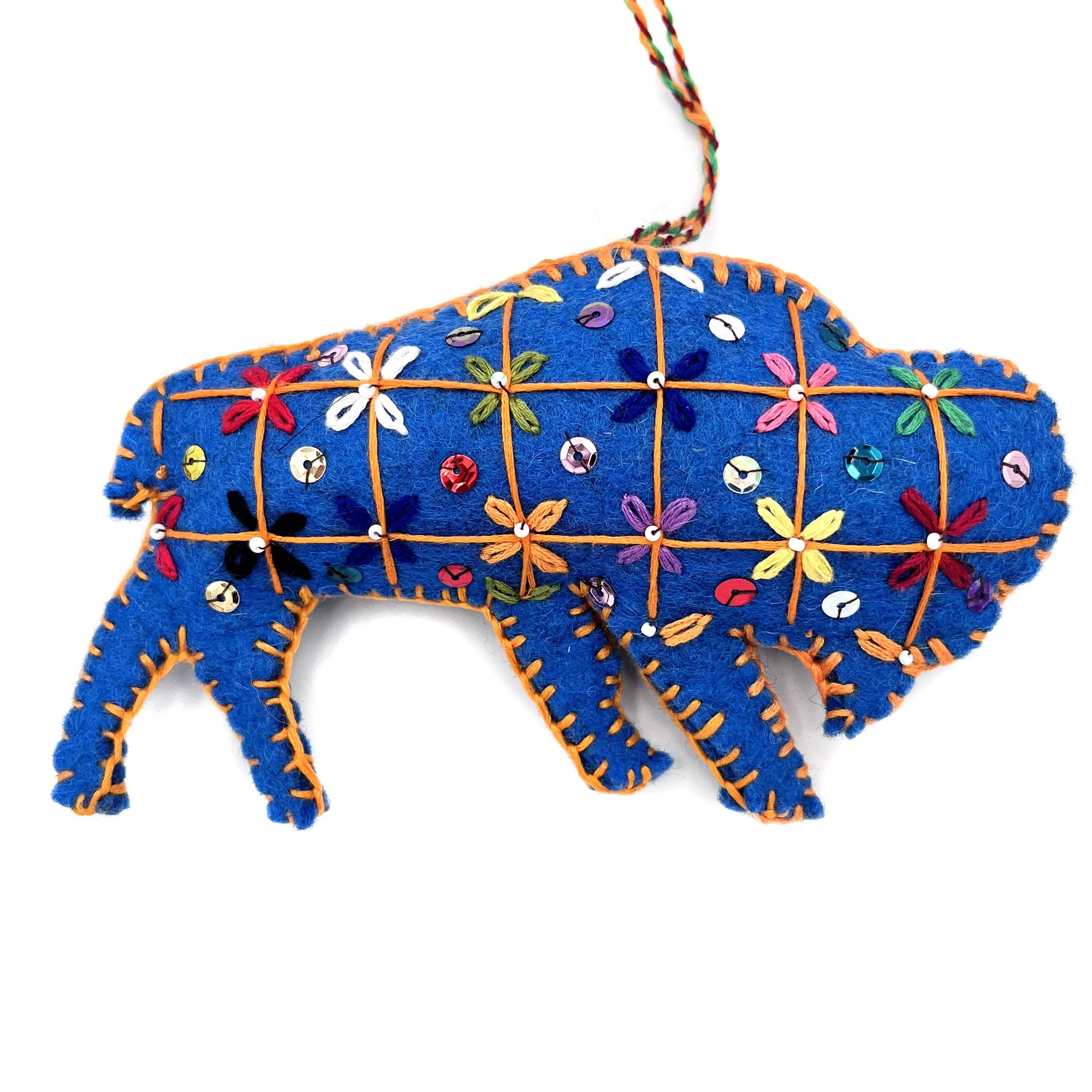 Large Hand-Embroidered Buffalo Ornament by Mursal