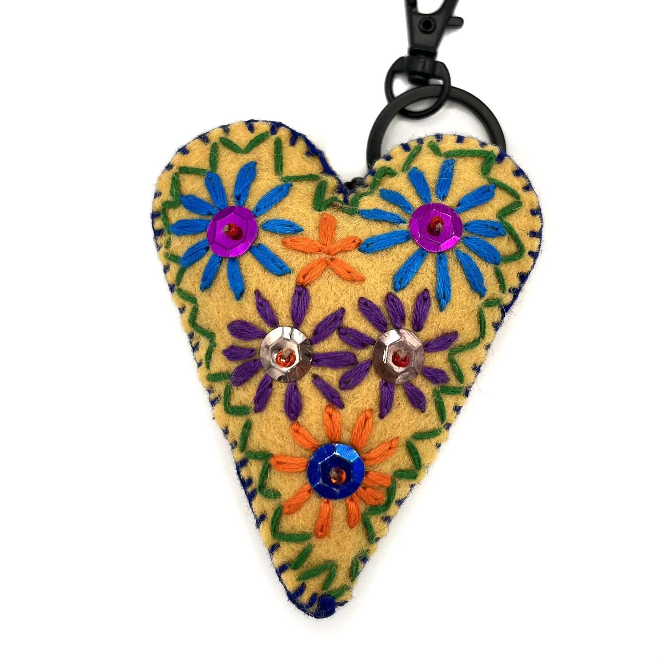 Hand-Embroidered Heart Keychain by Tek Rai