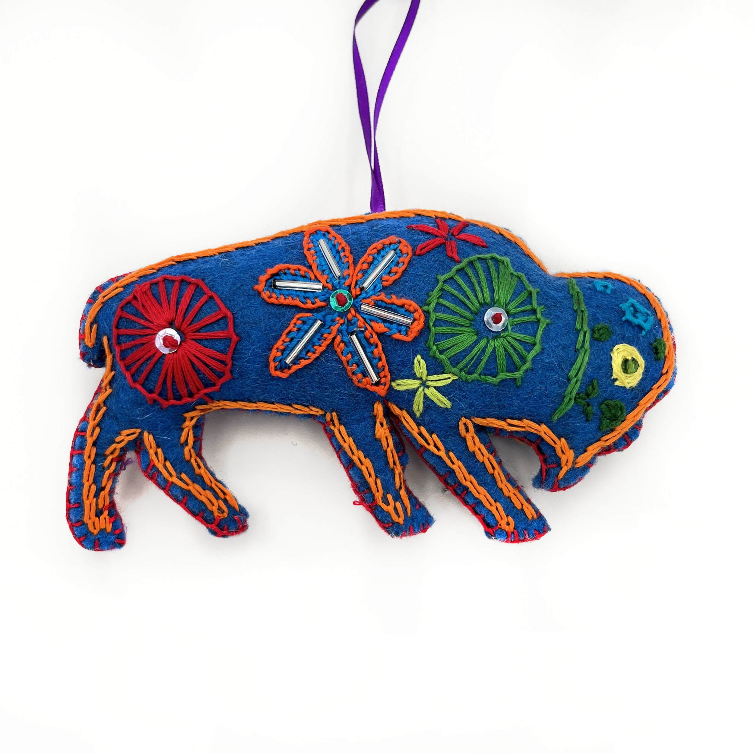 Large Hand-Embroidered Buffalo Ornament by Tek Rai