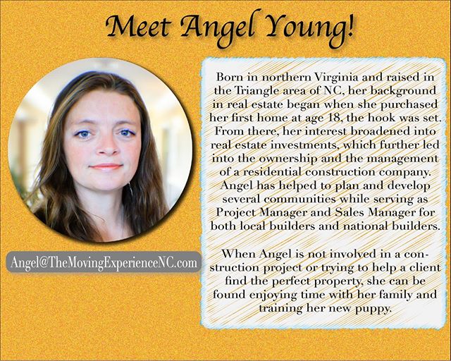 Introducing the newest member of The Moving Experience... We would like to welcome Angel Young to our team! 
Angel joins us following a strong career in residential construction. After buying her first home at the age of 18, Angel was hooked by the r