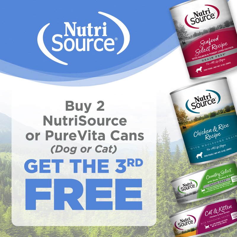 NutriSource &amp; PureVita | Buy 2, Get 1 FREE on Single Dog or Cat Cans