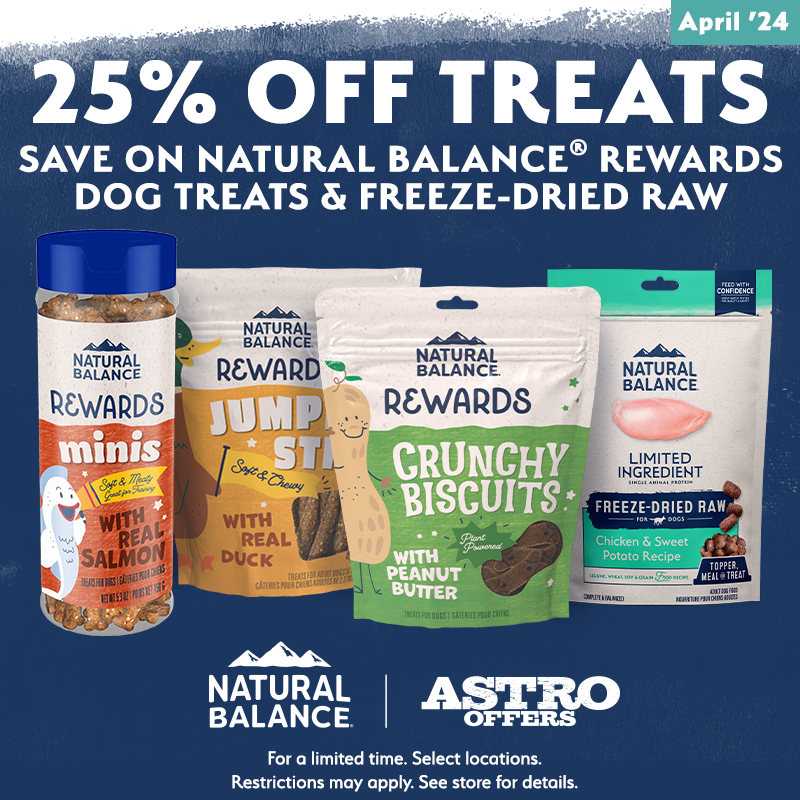 Natural Balance | Save between $1.75 and $7.50 on Natural Balance Rewards Dog Treats and Limited Ingredient Freeze-Dried Raw.