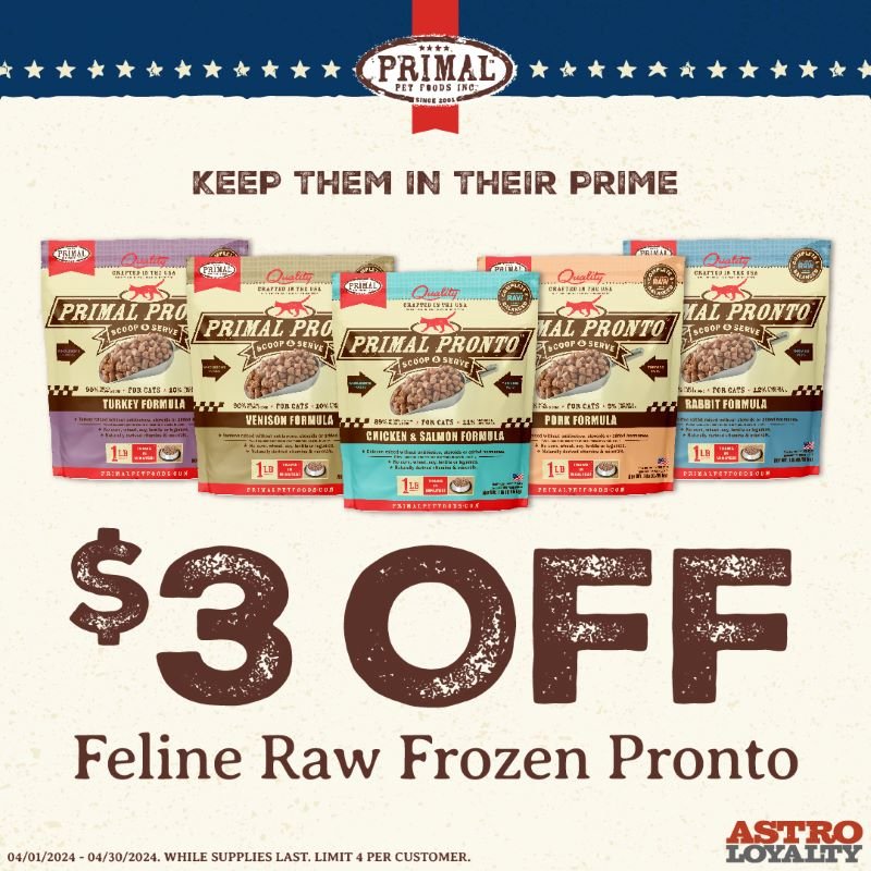 Primal Pet Foods | $3.00 OFF Feline Raw Frozen Pronto
