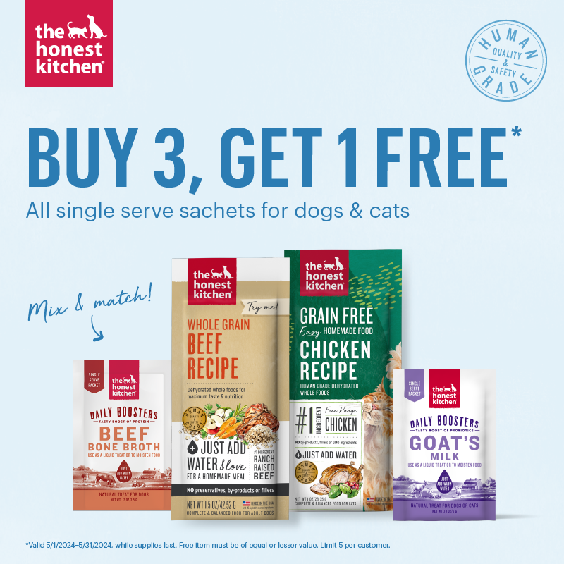 The Honest Kitchen | Buy 3, Get 1 FREE on Single Serve Sachets