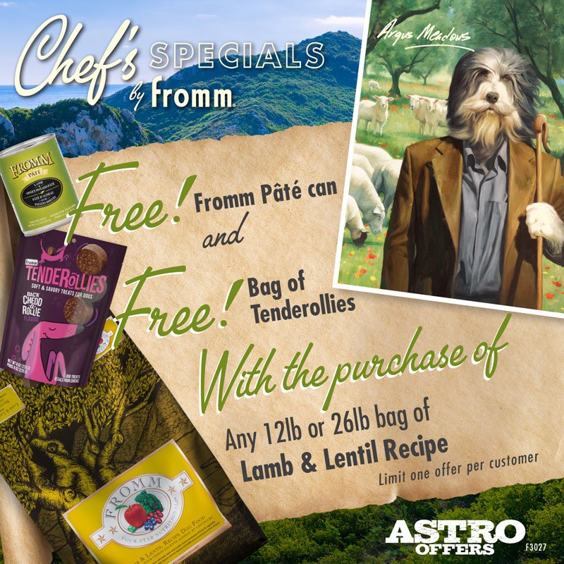 Fromm | FREE Fromm Pate Can and Tenderollies with purchase of one 12# or 26# Lamb &amp; Lentil Recipe
