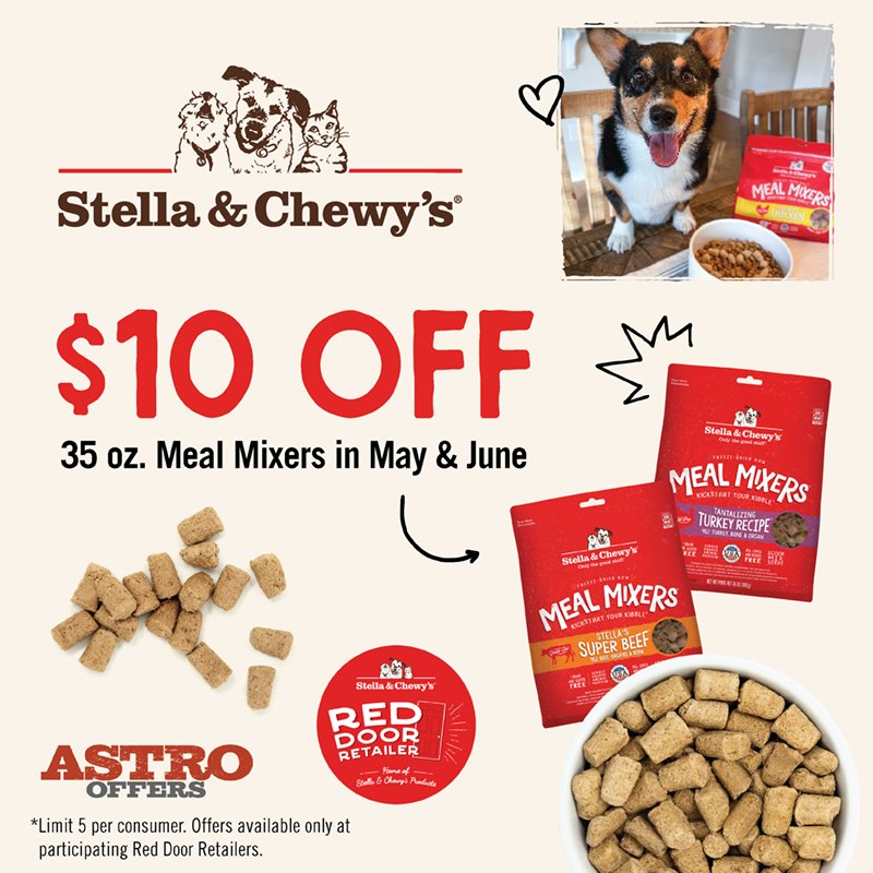 Stella &amp; Chewy's | $10.00 OFF 35oz Meal Mixers. Offer Valid 5/1/24 - 6/30/24