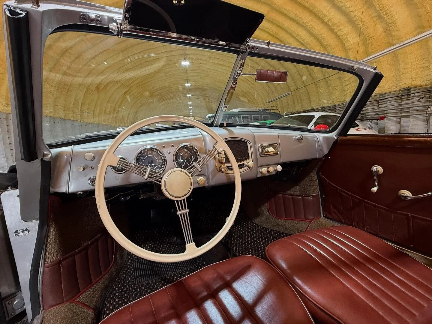 Major progress on the 52&rsquo; Split Window Cabriolet!The center bar that runs between the windshield had been missing on this car for serval decades (A unique feature to Reutter Split Cabs) It was installed this week along with the correct dome lig