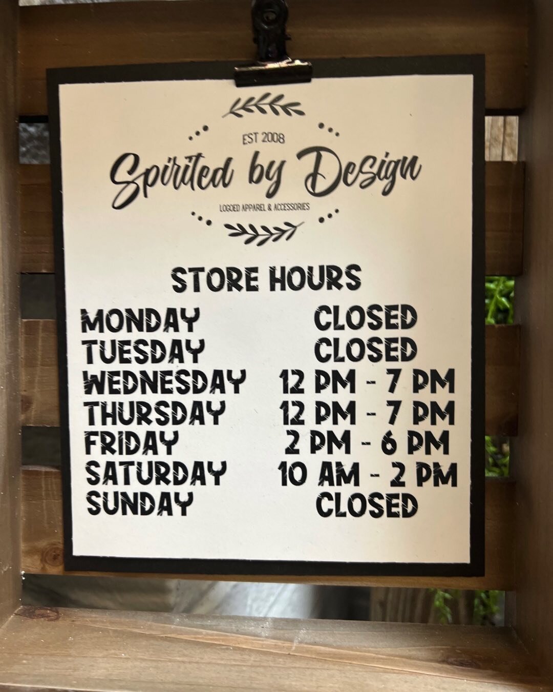 Hey everyone! I apologize for the inconvenience; but Spirited by Design shop is CLOSED for Friday, June 10. Be sure to stop by when we reopen on Saturday where you can enjoy in-store specials &amp; refresh your school spiritwear! Again, apologies for