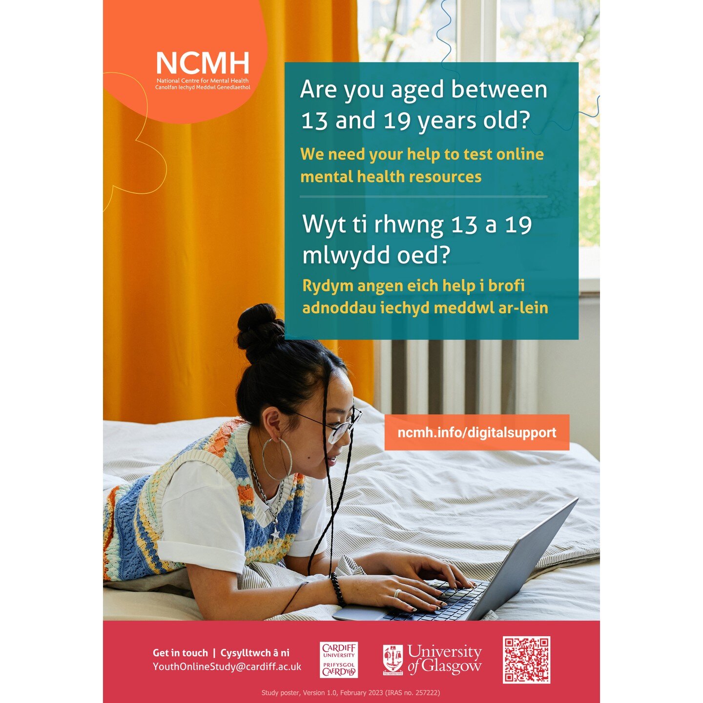 Ydych rhwng 13 a 19 oed? Ydych yn nabod neu oes gennych blentyn yr oedran yma? Hoffech helpu i brofi adnoddau iechyd meddwl ar-lein? Dysgwch mwy a llenwch ffurflen yma http://ncmh.info/digital-support-study/

Are you 13-19 yrs old? Do you know or hav