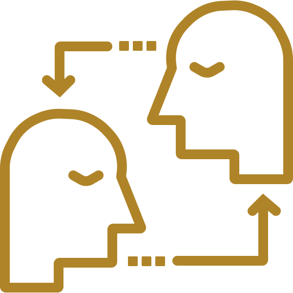 two heads exchanging energy