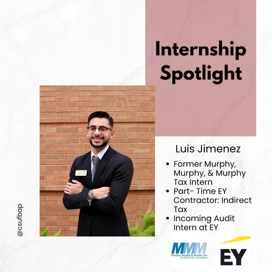 ✨ Internship Spotlight! Meet Luis!! ✨

Swipe right to learn more about Luis&rsquo;s involvement in Beta Alpha Psi, recruiting journey, internship experience and advice to those who are currently or will be going through the recruiting process. 

Inte