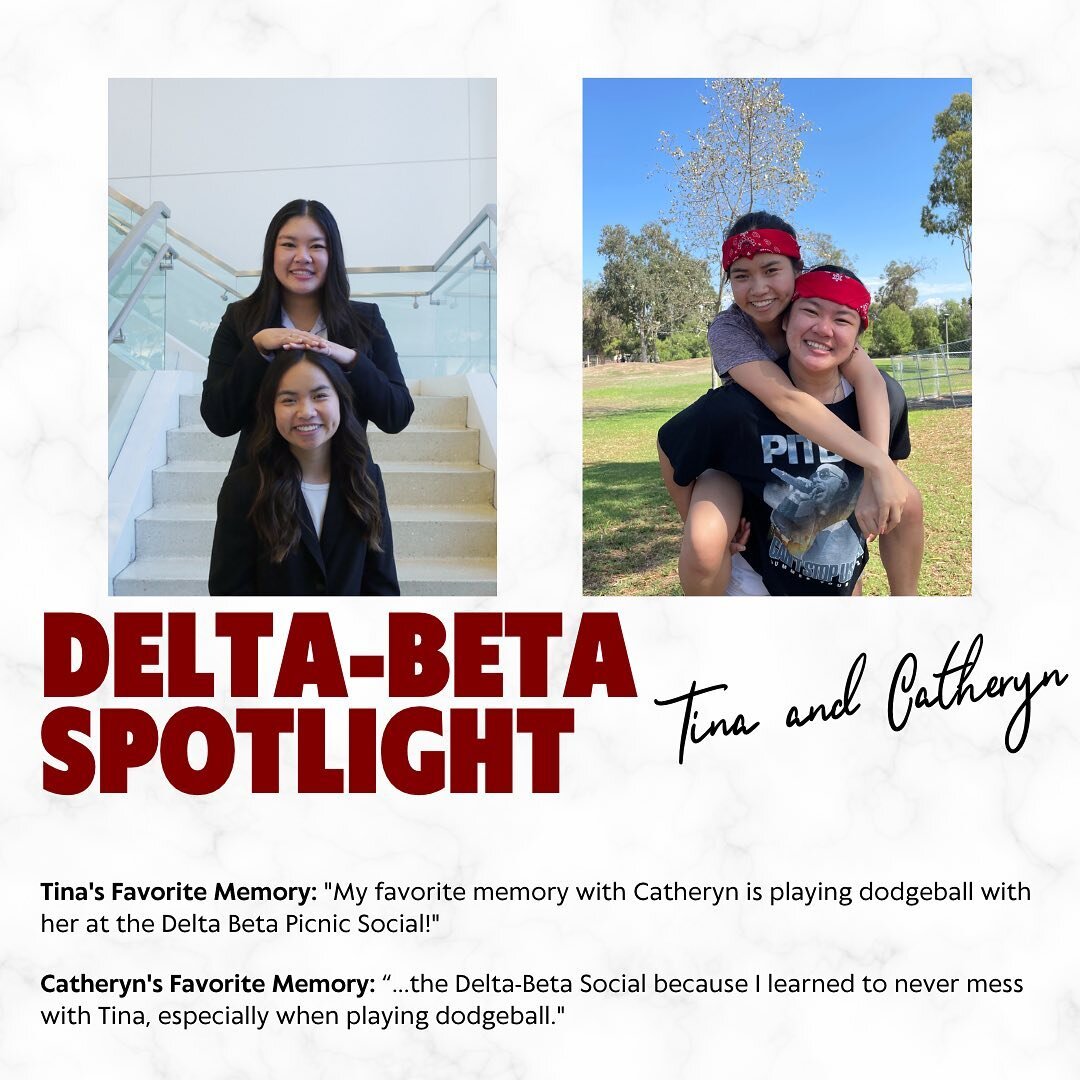 🌟Delta-Beta Spotlight! Here&rsquo;s Tina &amp; Catheryn🌟

Check out another Delta-Beta pairing from last semester! 🤩 Don&rsquo;t miss out on the opportunity to have a mentor and friend to guide you through the recruiting process and BAP experience