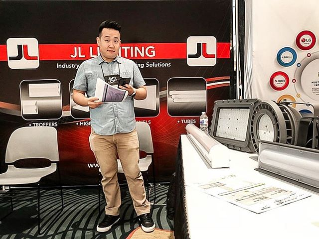 Jacob setting up our JL Lighting booth (booth #12) at #nalmco18 at the 65th Nalmco Annual Convention &amp; Tradeshow! #getjlnow #getjl #jllighting #nalmco #led #ledlighting #commercialled #lighting