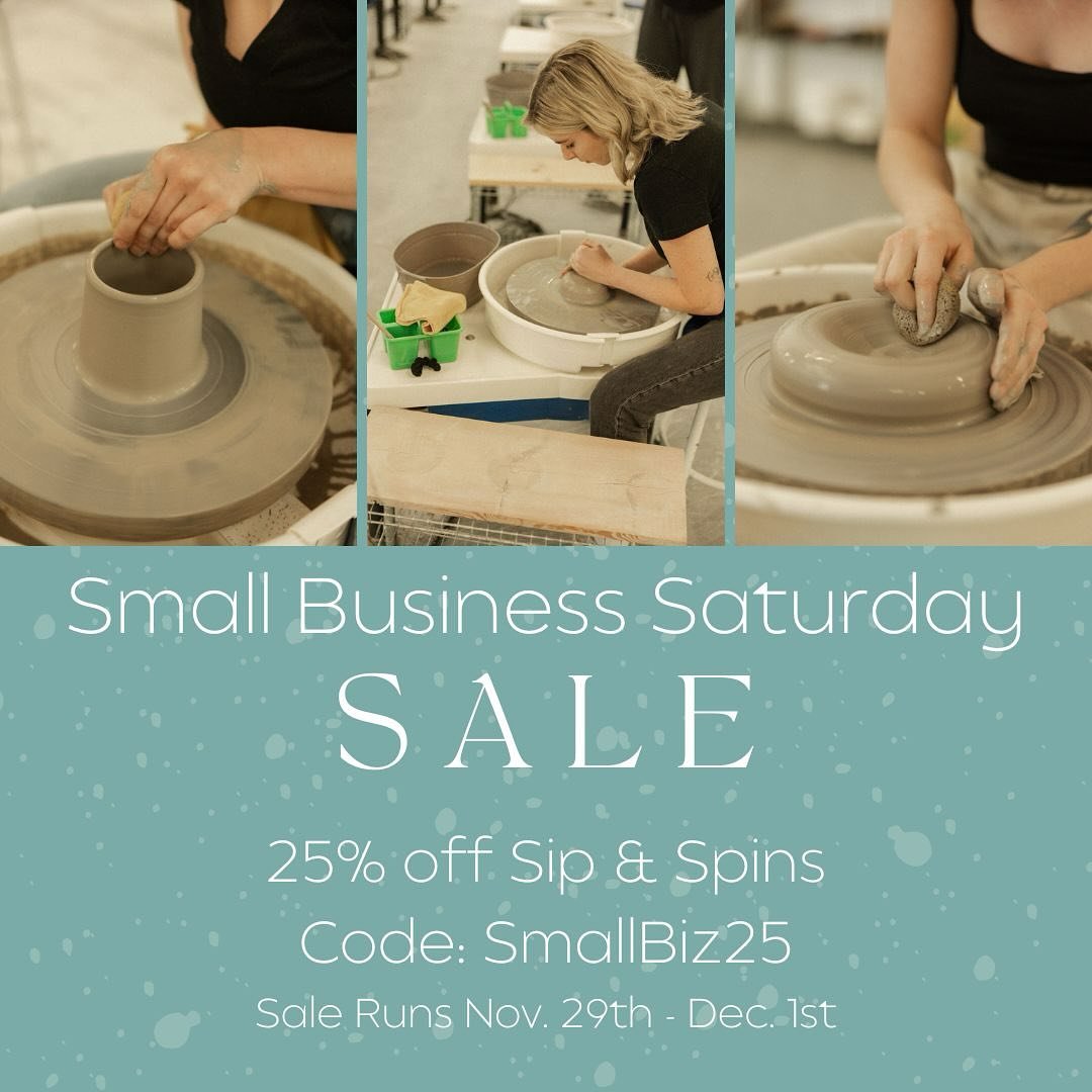 Tis&rsquo; the Season!! Sip &amp; Spins are on sale!! 25% off!! Grab your partner, friends, family, and Throw some pottery with us!! Our Sip &amp; Spins are great for a fun night out. Learn the basics of throwing pottery on the wheel and its BYOB! 🍻