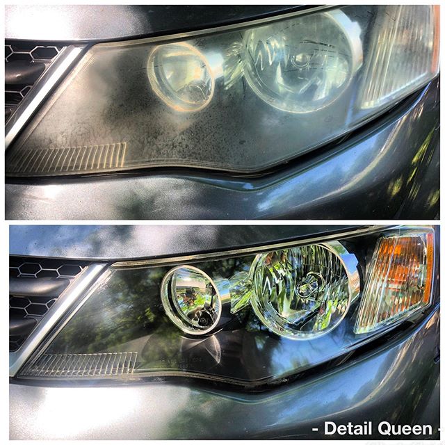 The sun is reflecting weird in the corner, but these came out perfect! #headlightrestoration #detailing #denver #detailqueen