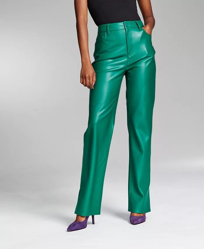 Green Faux Leather Pants