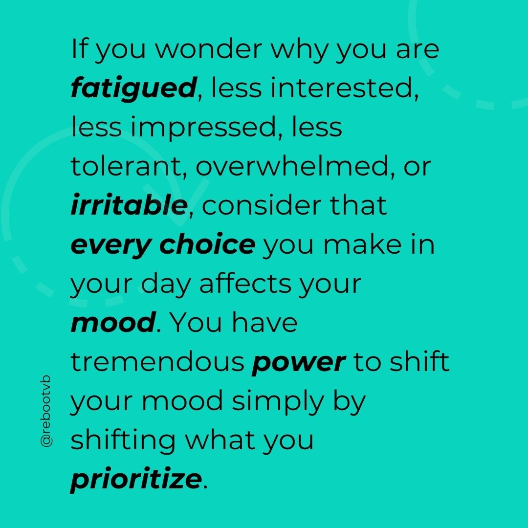 Take charge of your health by shifting your MOOD!🎉

Every choice you make each day impacts your mood in either a positive or negative way.💯

Over time, this can have serious consequences for both your mental AND physical health. 

This week, practi