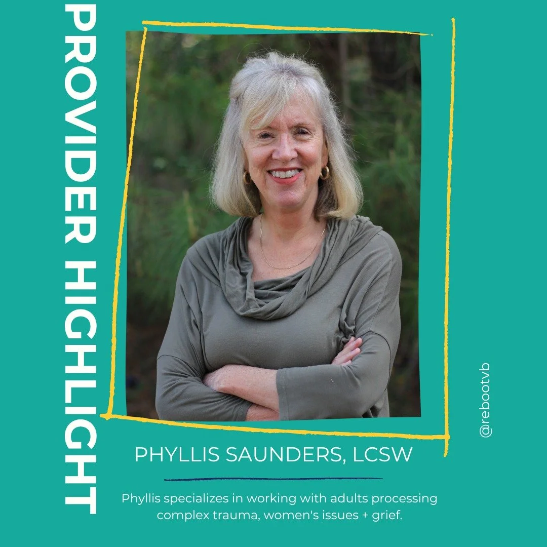 Meet Phyllis, another of our OG therapists!!🎉

⏩Phyllis is an LCSW + has been working in the mental health field since 1980!

⏩Phyllis is trained in EMDR and has taken multiple trainings in Internal Family Systems.

⏩Her specialty is working with ad