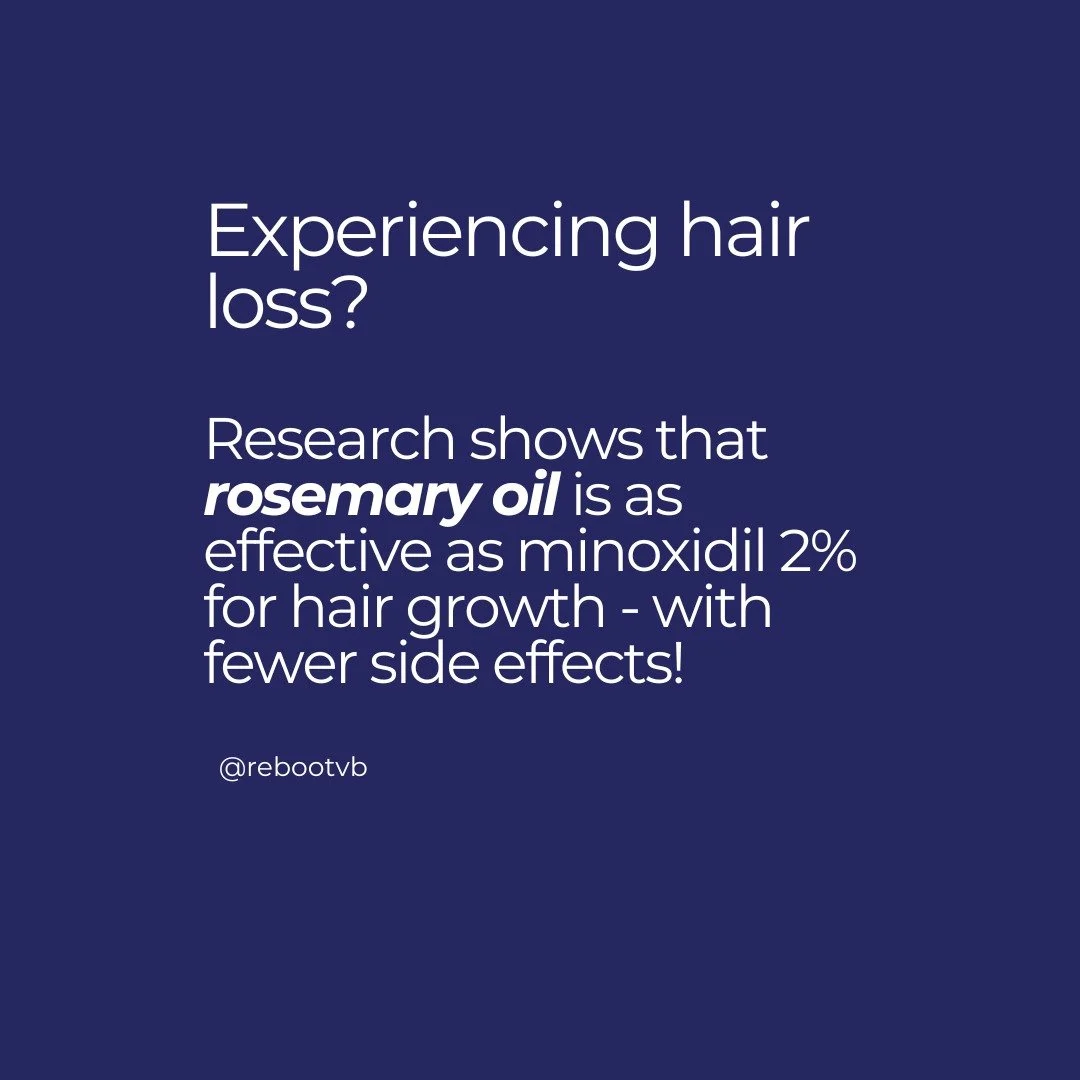 Hair loss is a common concern from our patients - men AND women!💯

Research shows that a powerhouse herb - rosemary - can help address hair loss as effectively as minoxidil 2%. 🎉

Rosemary can also help with:
⏩Mood
⏩Memory + focus
⏩Inflammation
⏩Im
