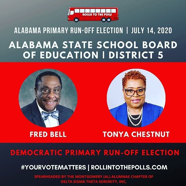Don&rsquo;t forget about the Alabama primary run-off election on July 14. Here are the candidates for AL State Board of Education, District 5 &mdash; which will be on the Democratic ballot. This district is responsible for school systems in over 13 c