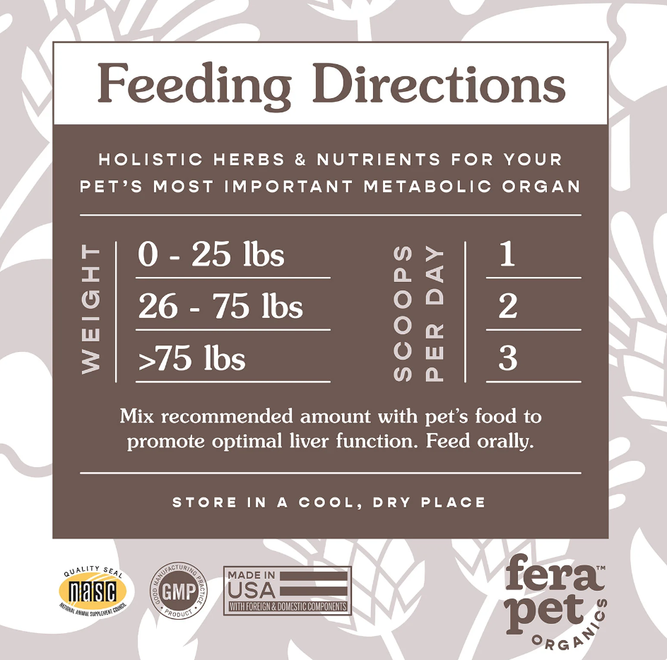 Fera Liver Support for Dogs and Cats Feeding Directions