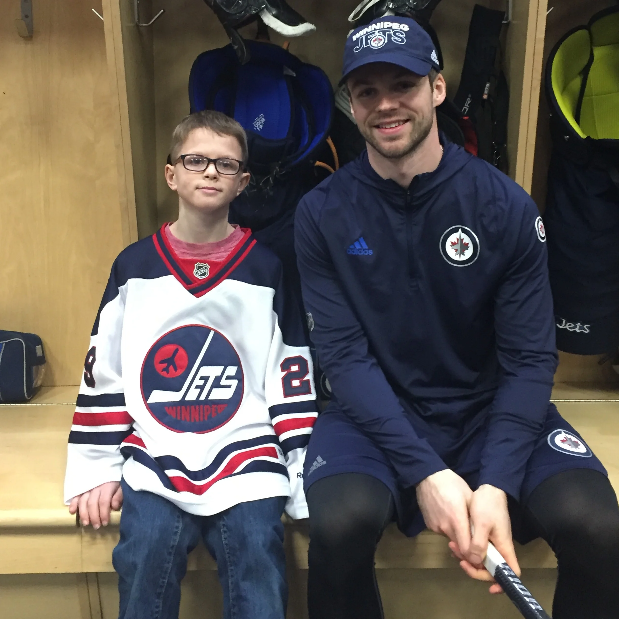 Pictured: Dream Kid Ethan meeting his favourite player, Josh Morrissey during his Winnipeg Jets Dream!