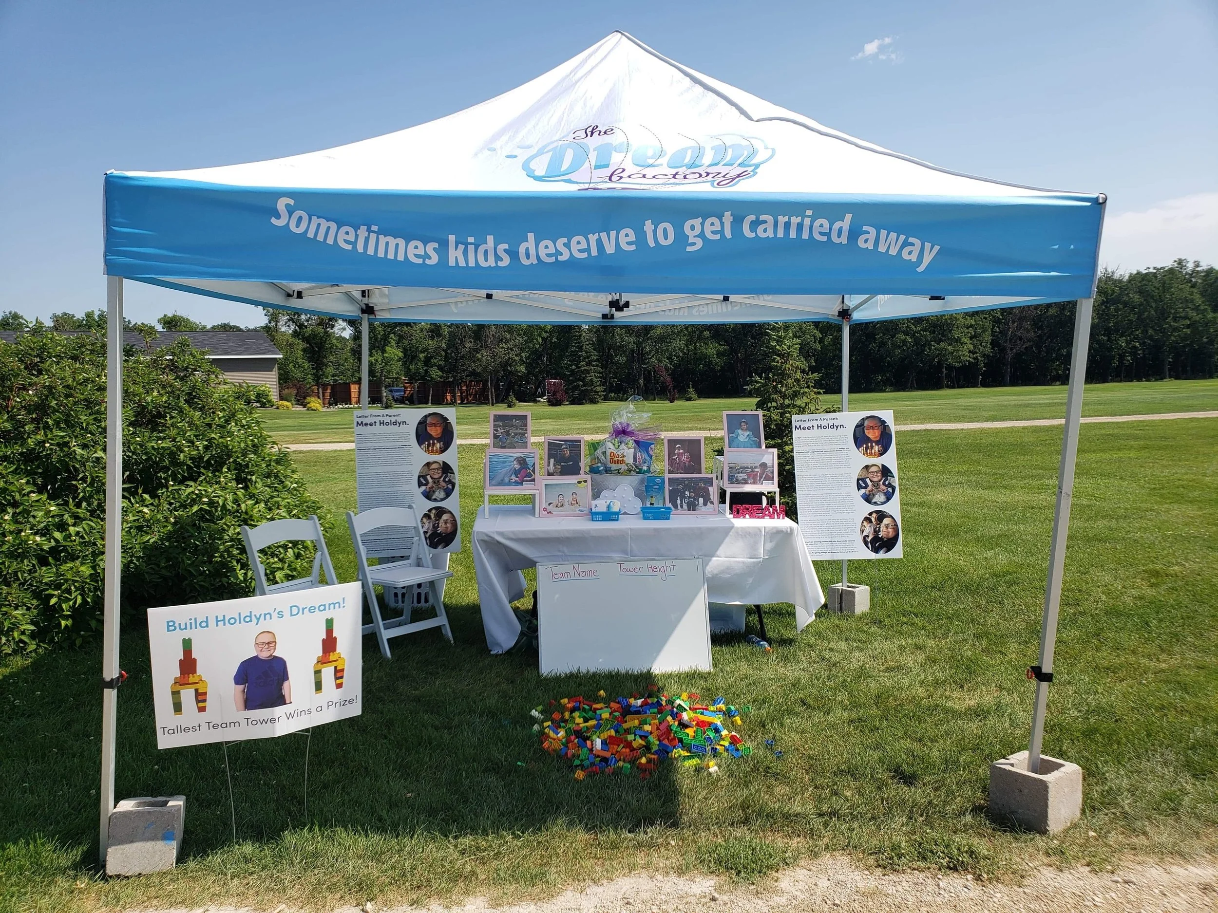 Pictured: Spot The Dream Factory at a golf tournament near you this summer! We’re challenging golfers to build the tallest LEGO tower they can and help raise funds for more dreams come true!
