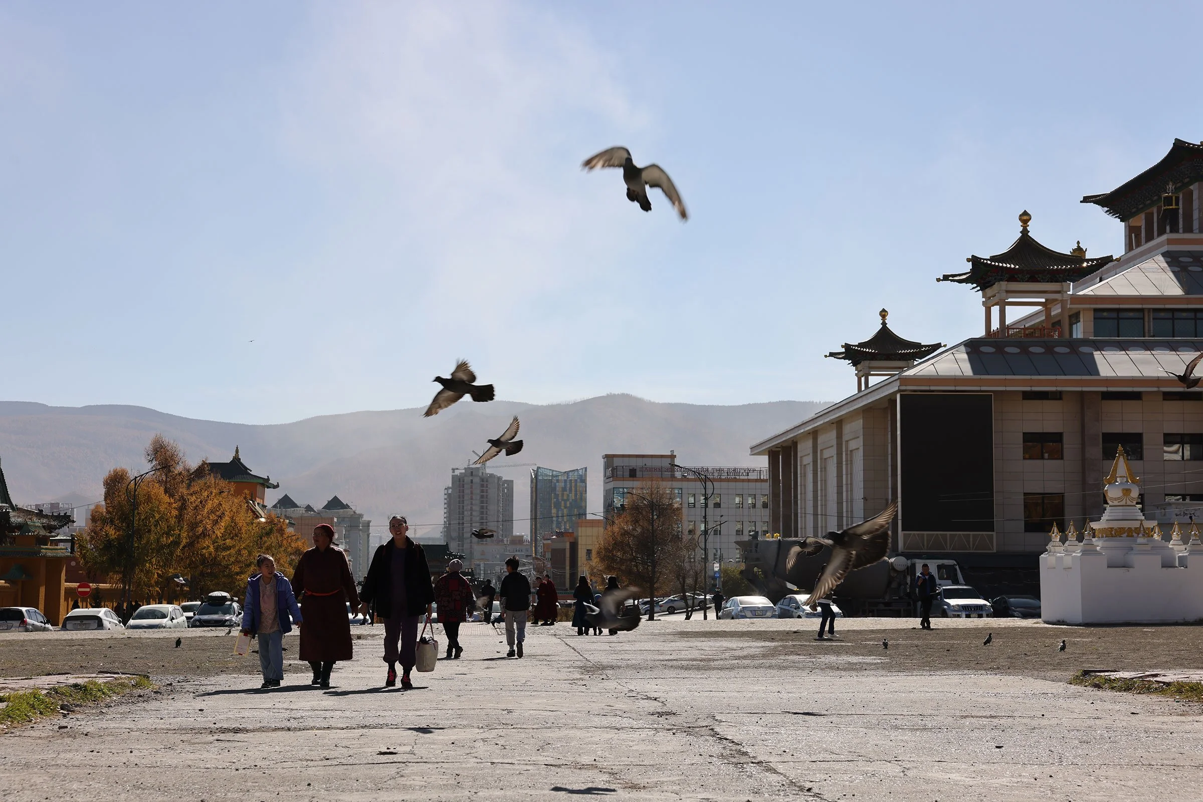 Gandantegchinlen-klostret (Gandan Khiid) i Ulaanbaatar, Mongoliet, ett stort buddhistiskt klosterområde i tibetansk stil
