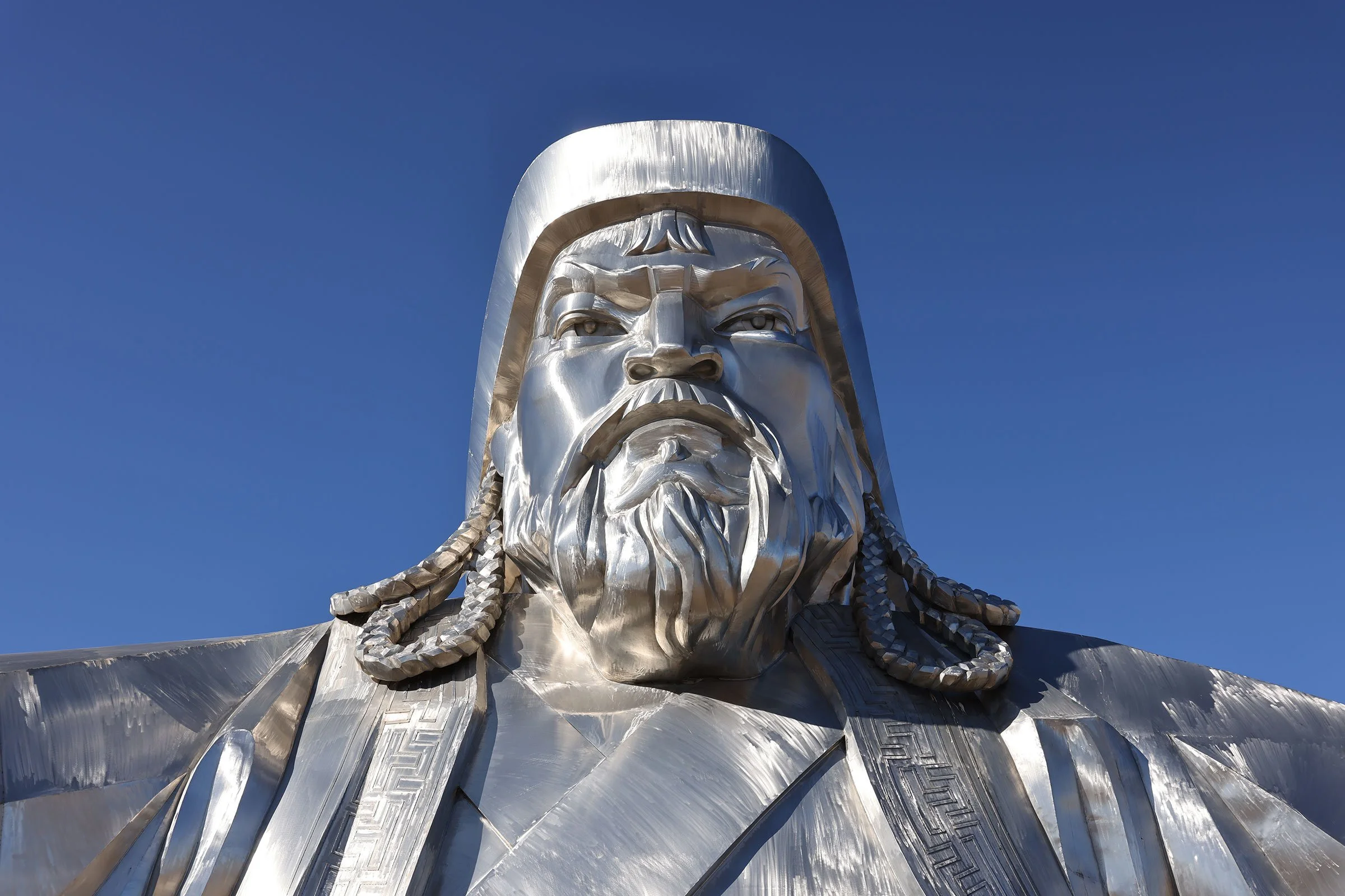 Ansiktet av den gigantiska Chinggis Khaan-statyn, Tsonjin Boldog, Mongoliet