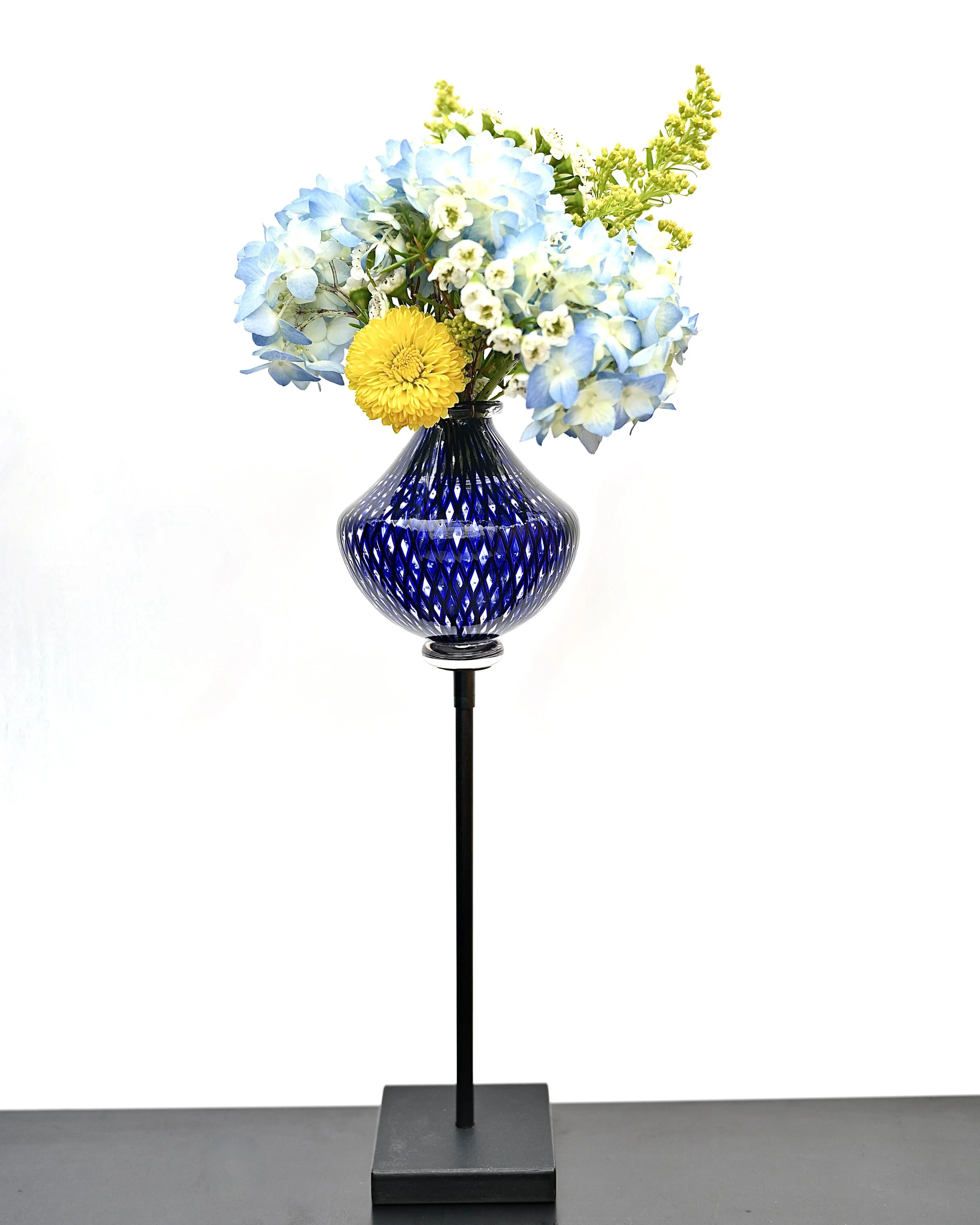 Blue Reticello bud vase on stand