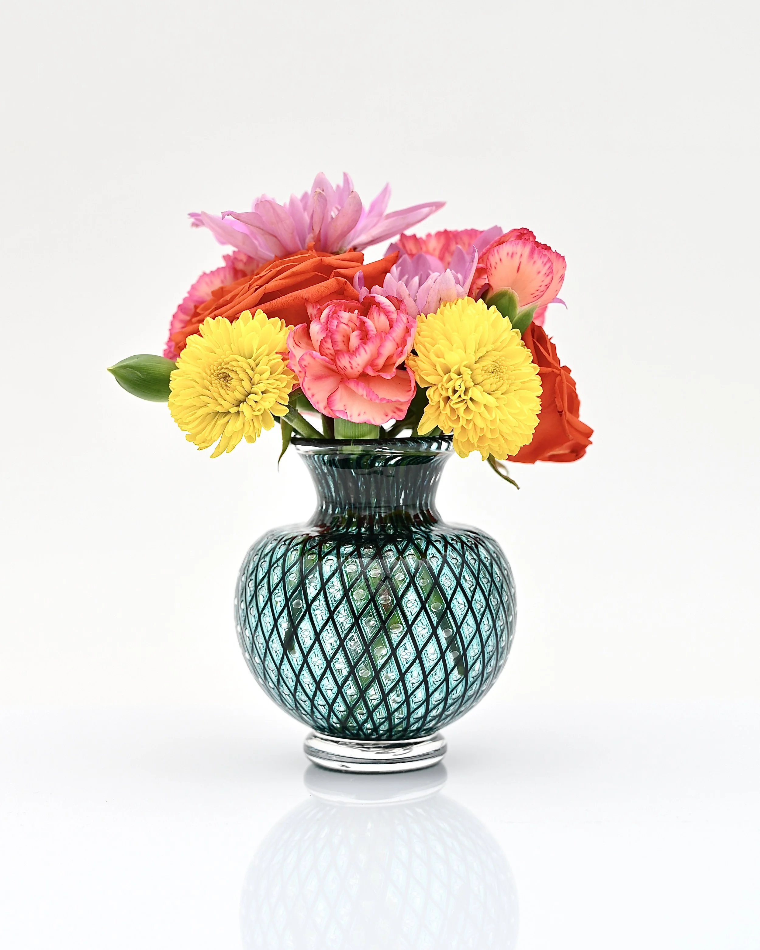 Teal Miniature Reticello Bud Vase