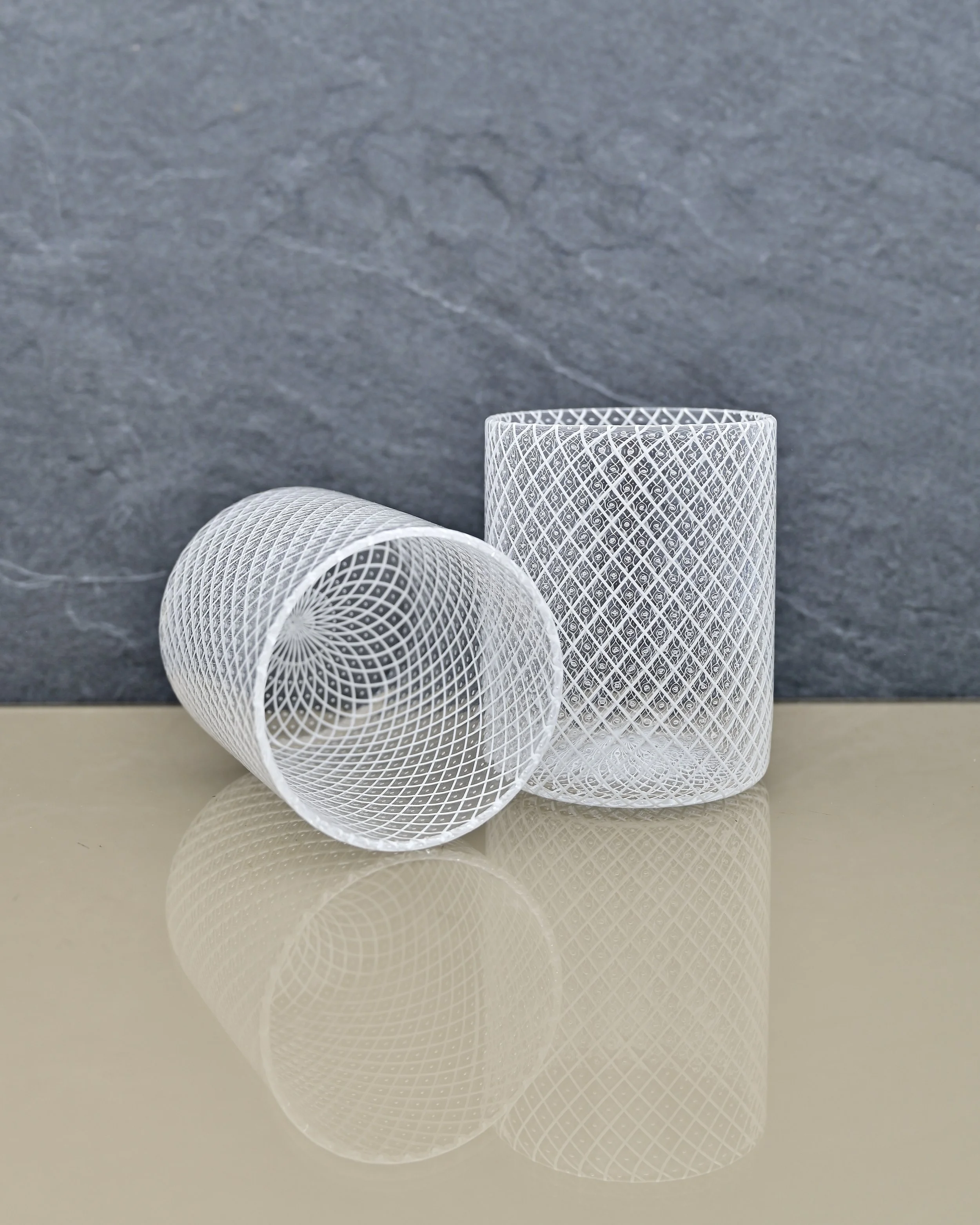White Reticello Tumbler Pair